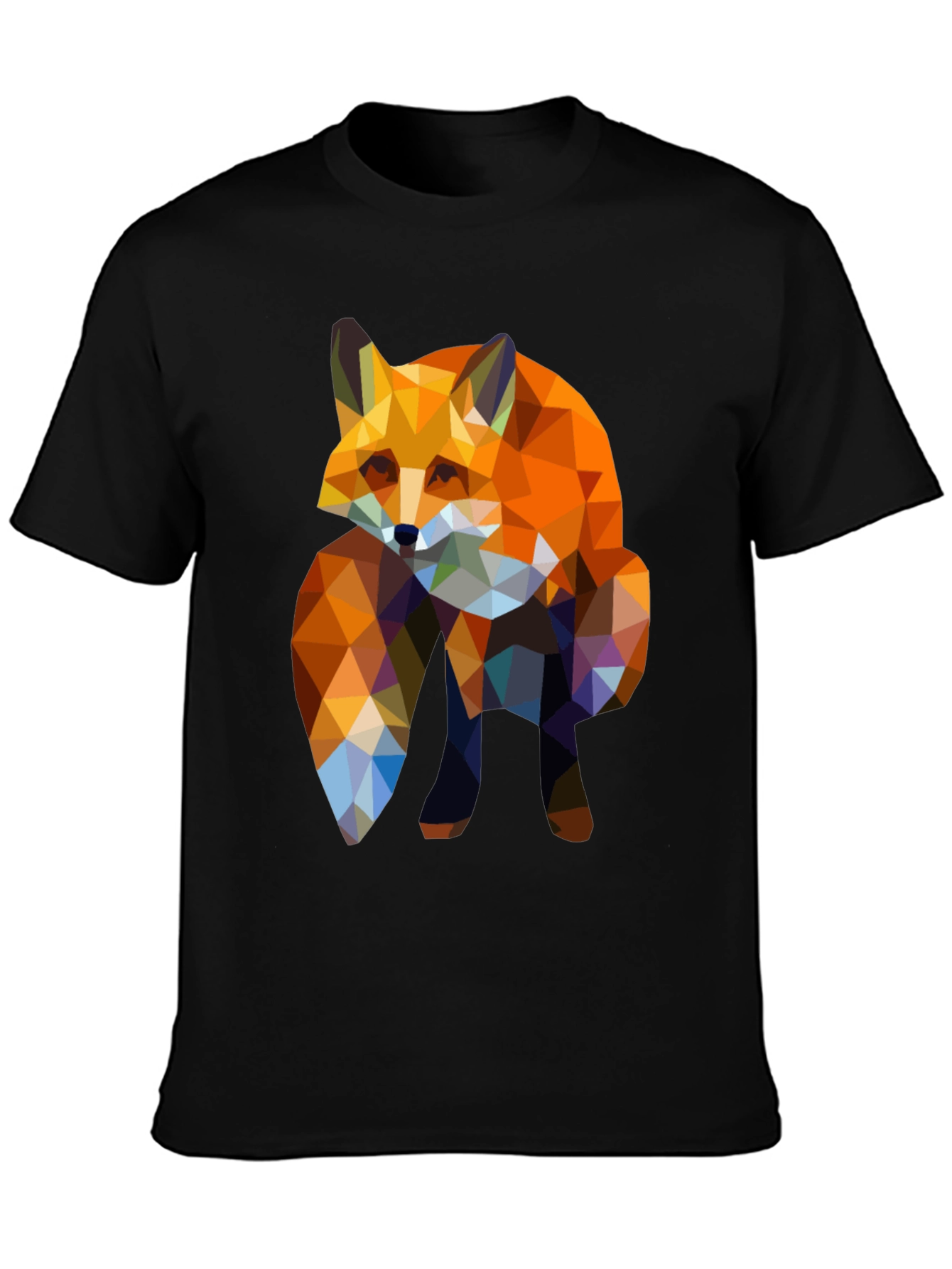 Geometric Fox Print Black T-Shirt
