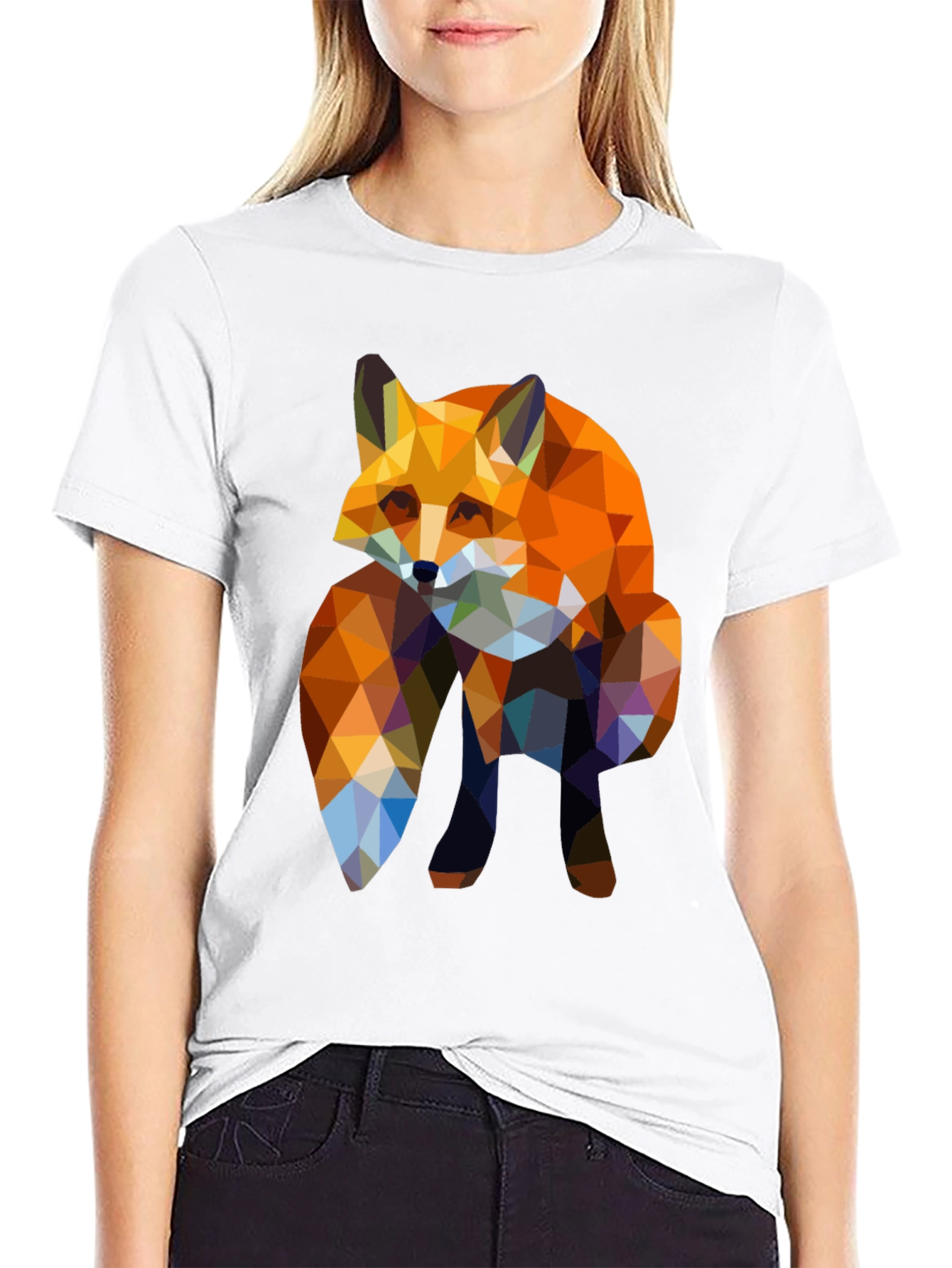 Geometric Fox Print Black T-Shirt