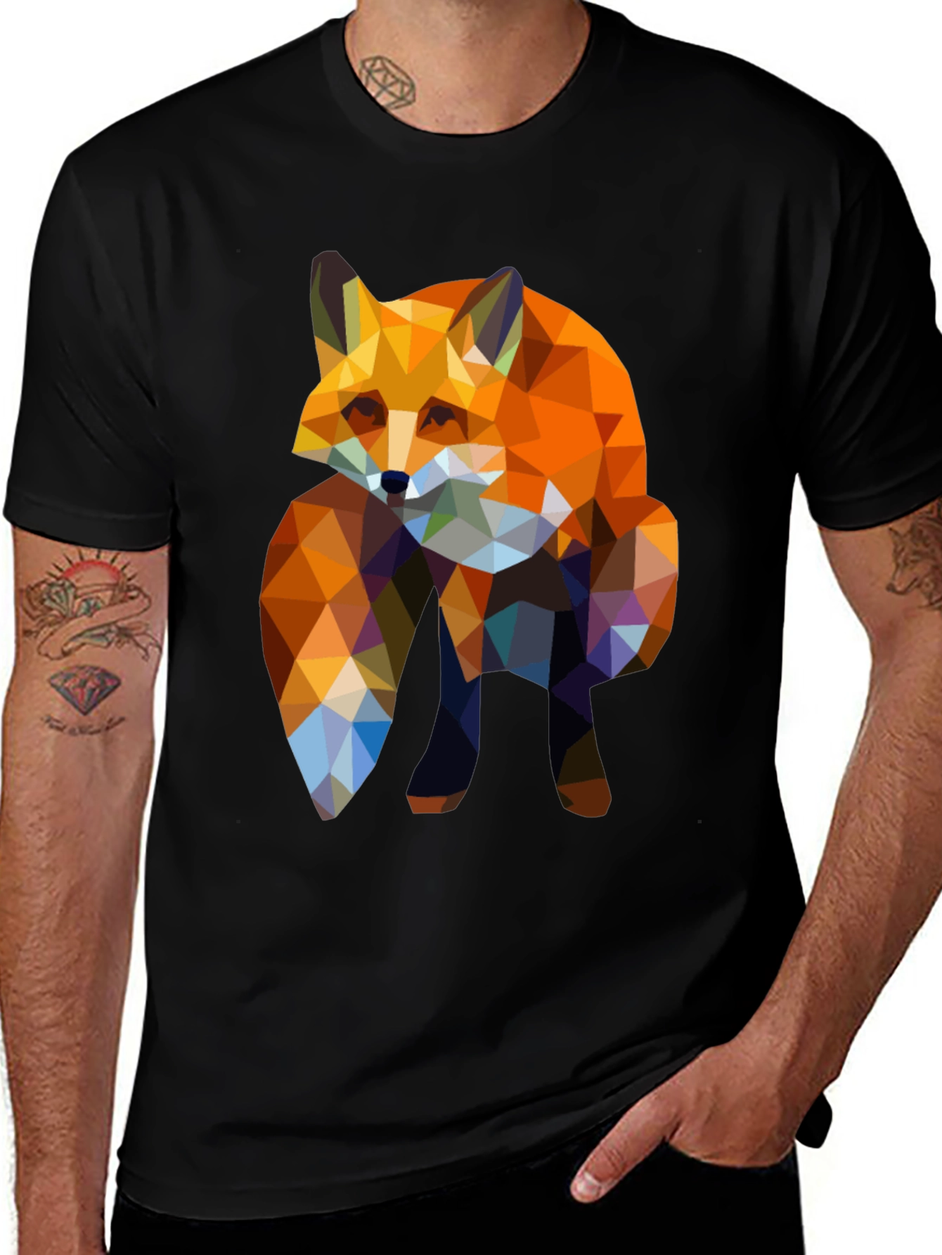 Geometric Fox Print Black T-Shirt
