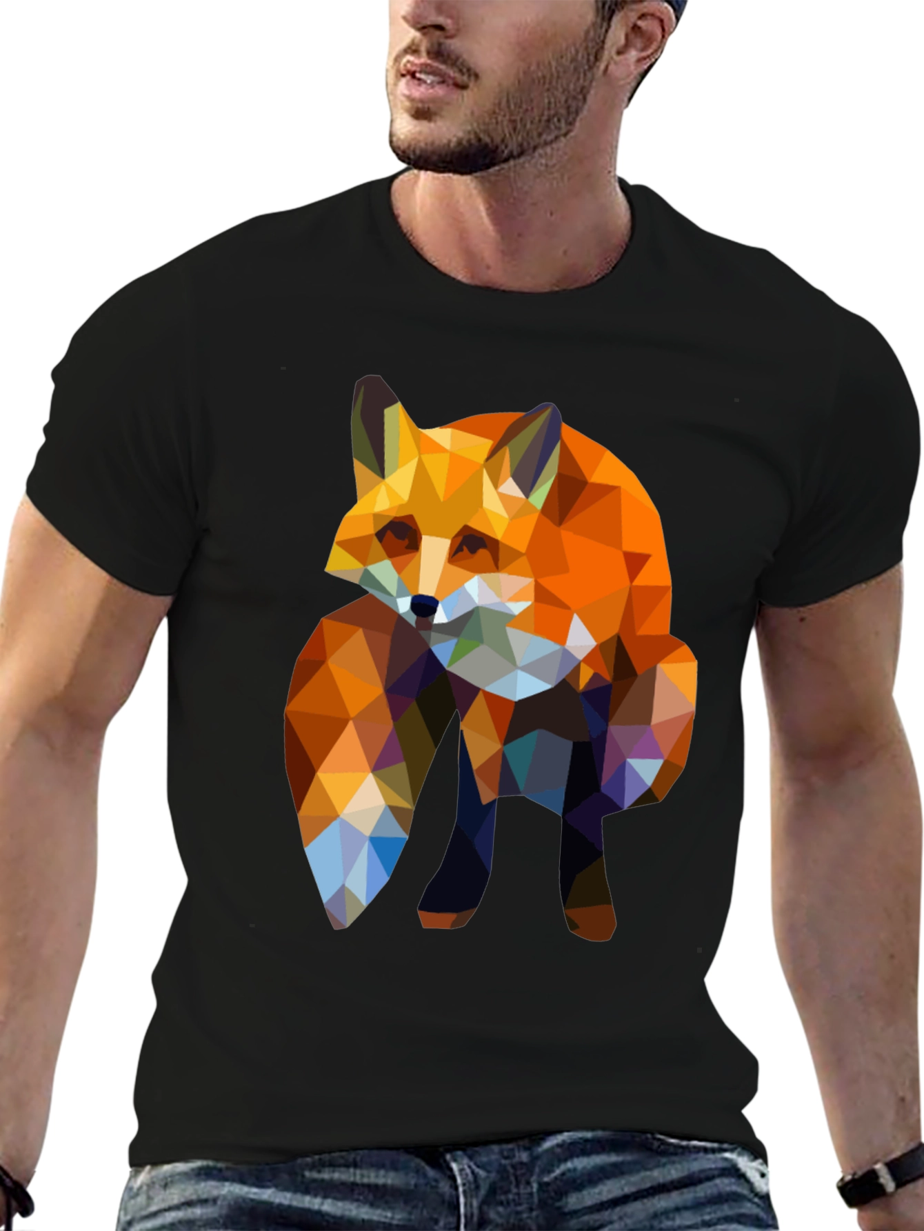 Geometric Fox Print Black T-Shirt