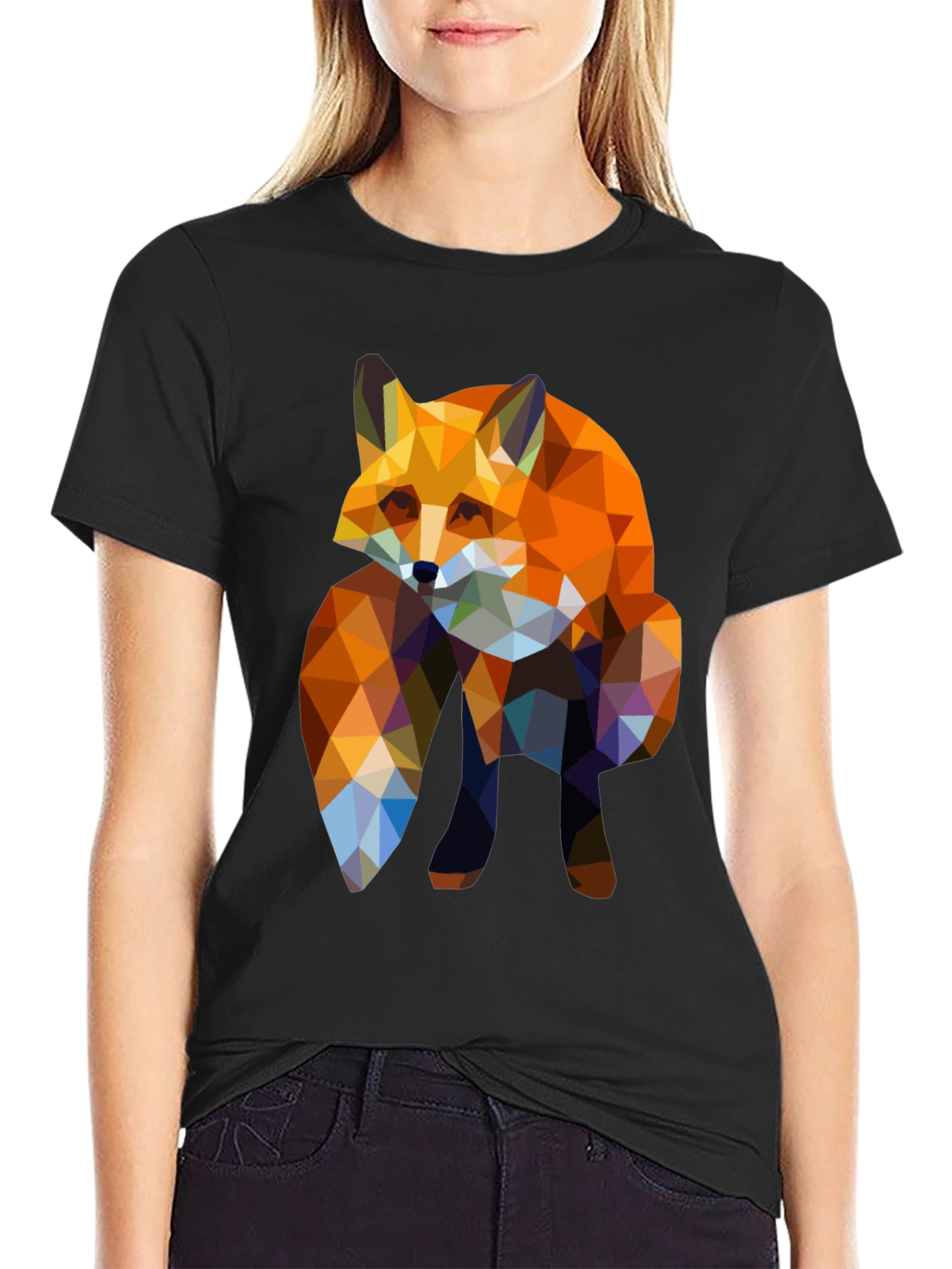Geometric Fox Print Black T-Shirt