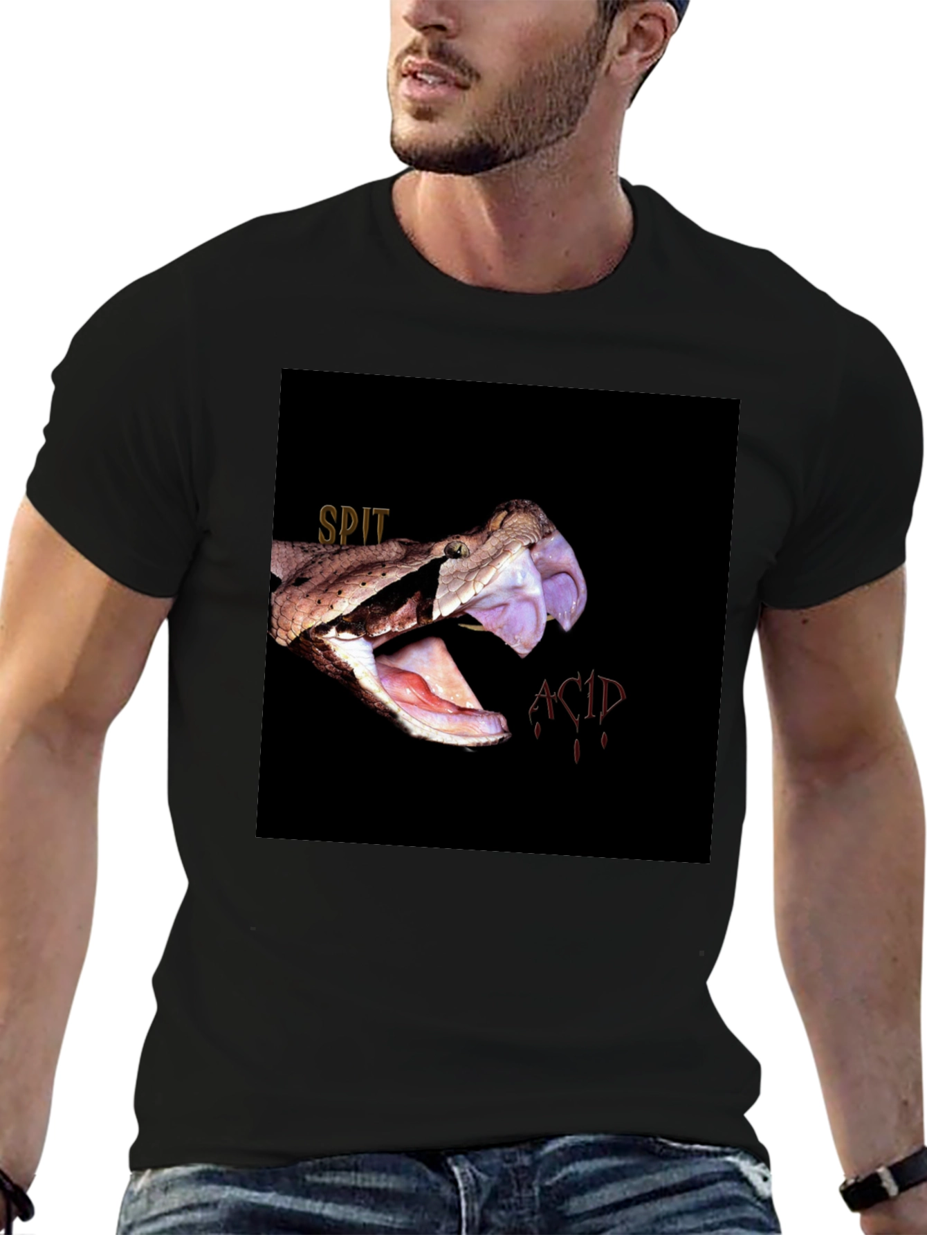 Spit Acid Snake Bite Graphic Tee - Black