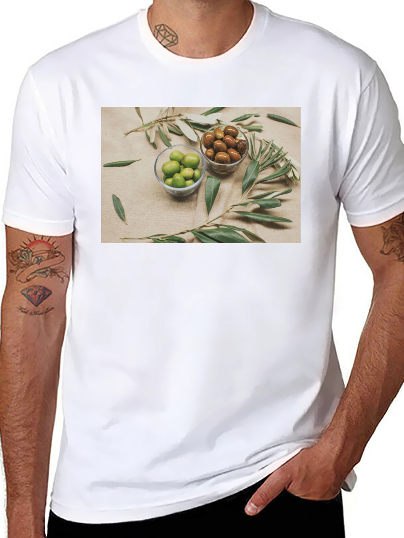 Olive You T-Shirt - Green & Brown Olives