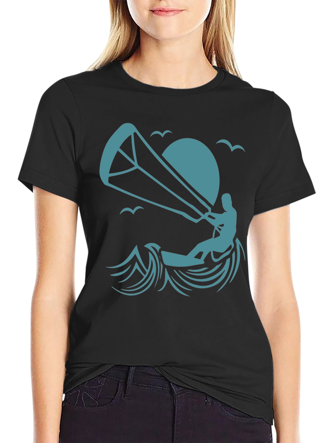 Kitesurfing Graphic Tee - Stylish Black T-Shirt
