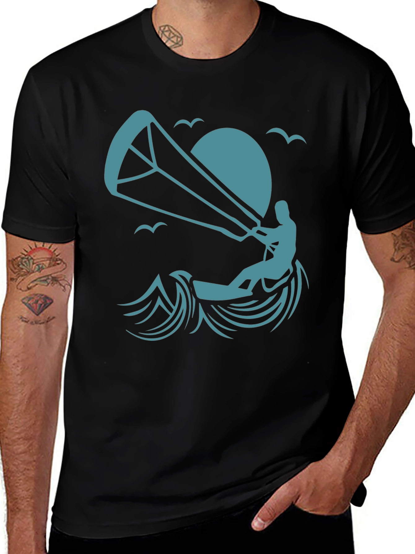 Kitesurfing Graphic Tee - Stylish Black T-Shirt