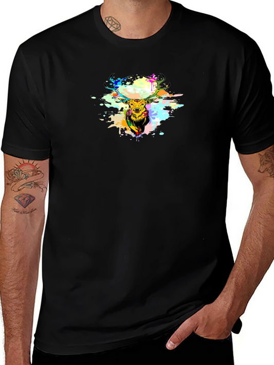 Colorful Deer Graphic Tee - Mens Black T-Shirt