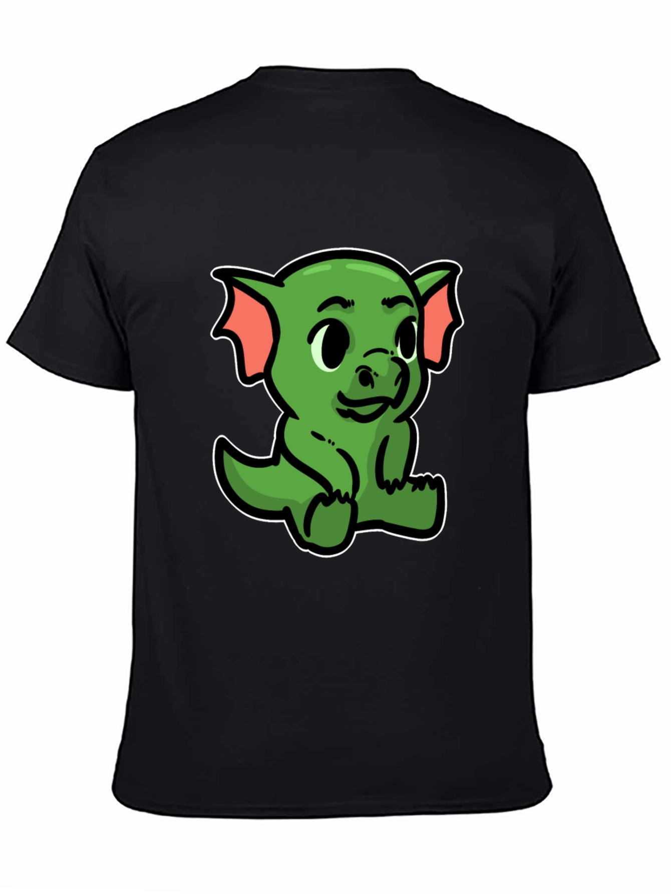Cute Green Dragon Cartoon Black T-Shirt