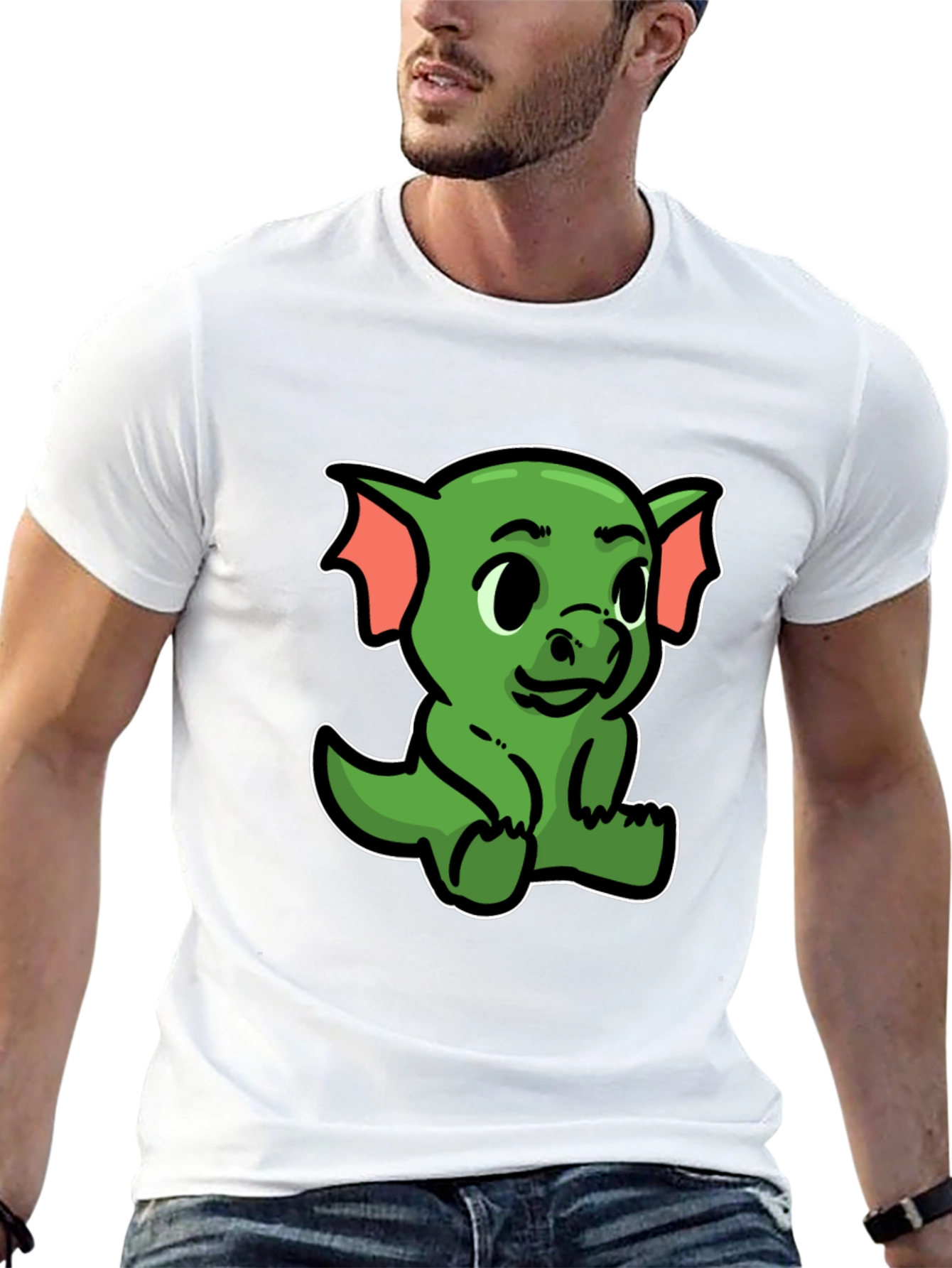 Cute Green Dragon Cartoon Black T-Shirt