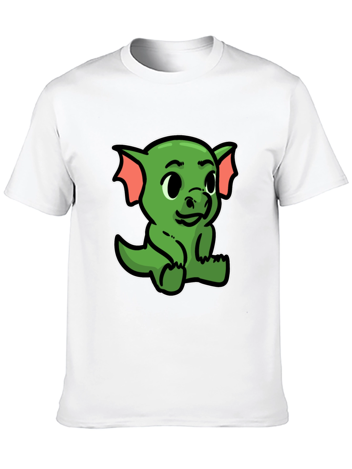 Cute Green Dragon Cartoon Black T-Shirt