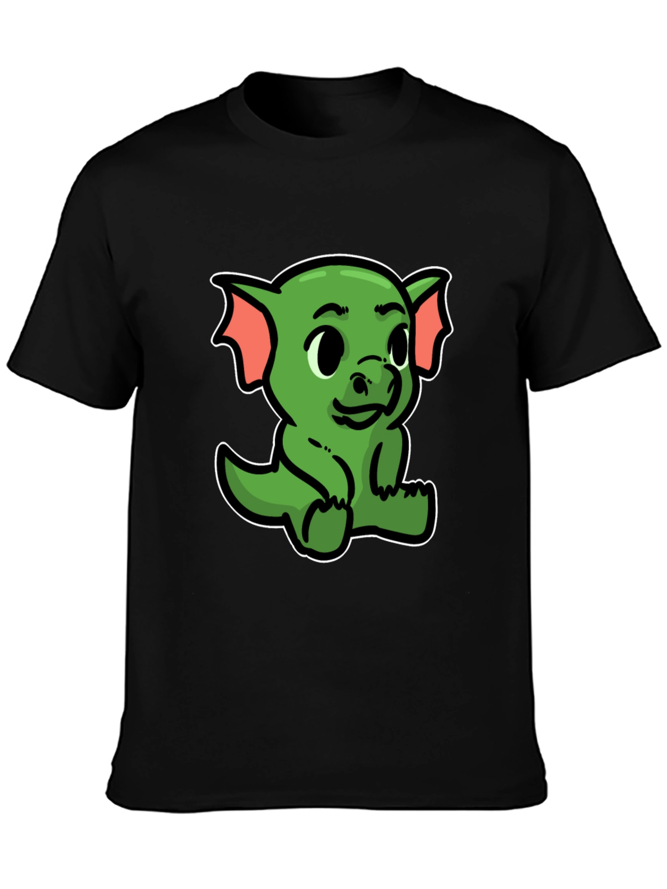 Cute Green Dragon Cartoon Black T-Shirt