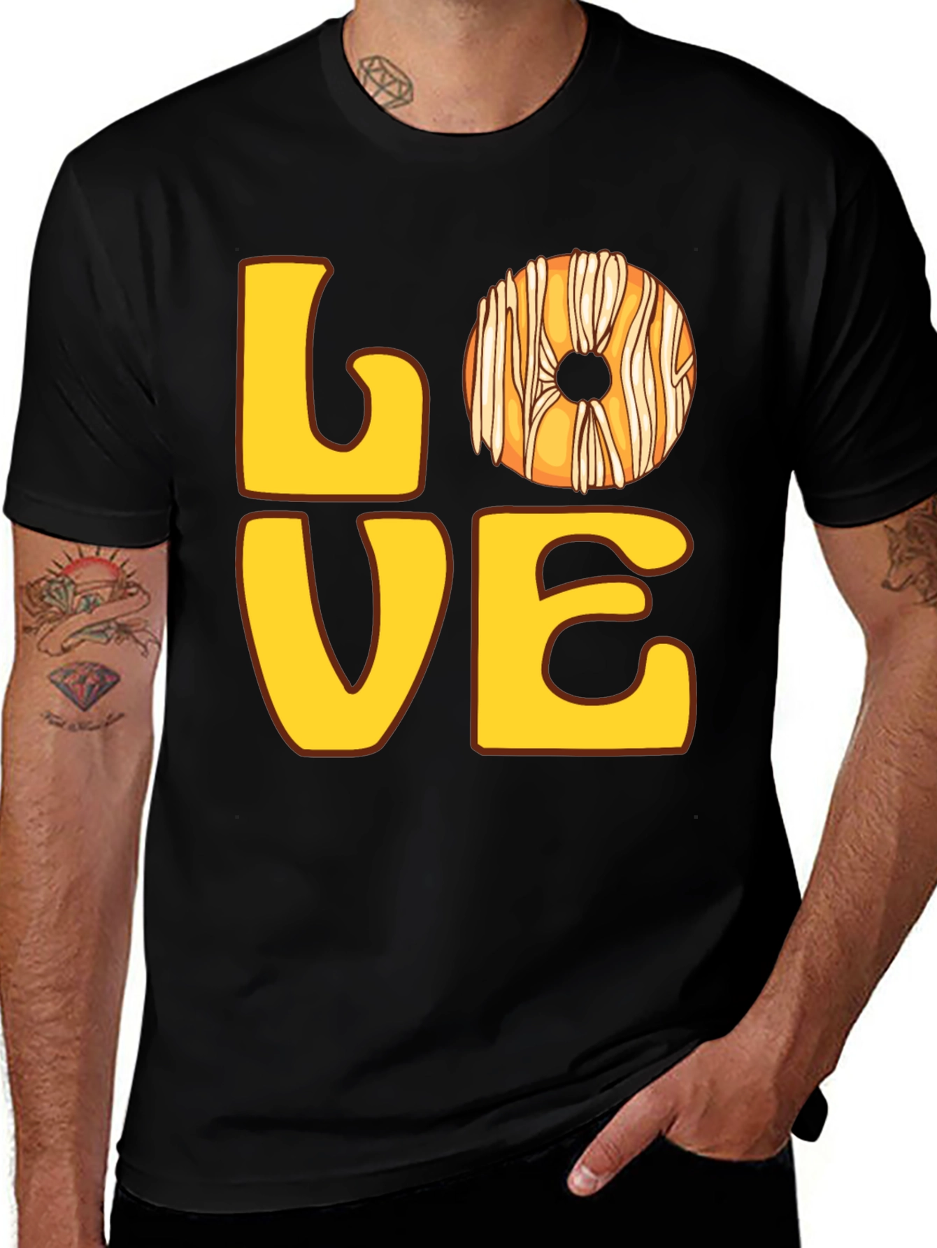 Love Donut Graphic T-Shirt - Casual Black Tee
