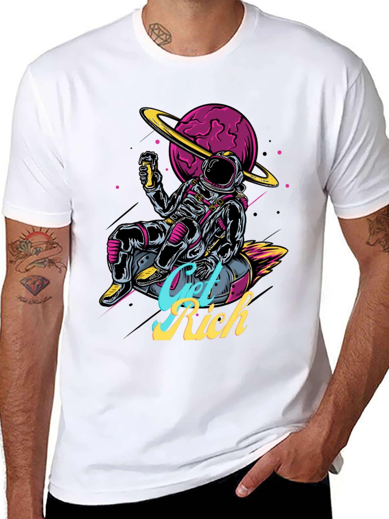 Astronaut Get Rich Graphic T-Shirt