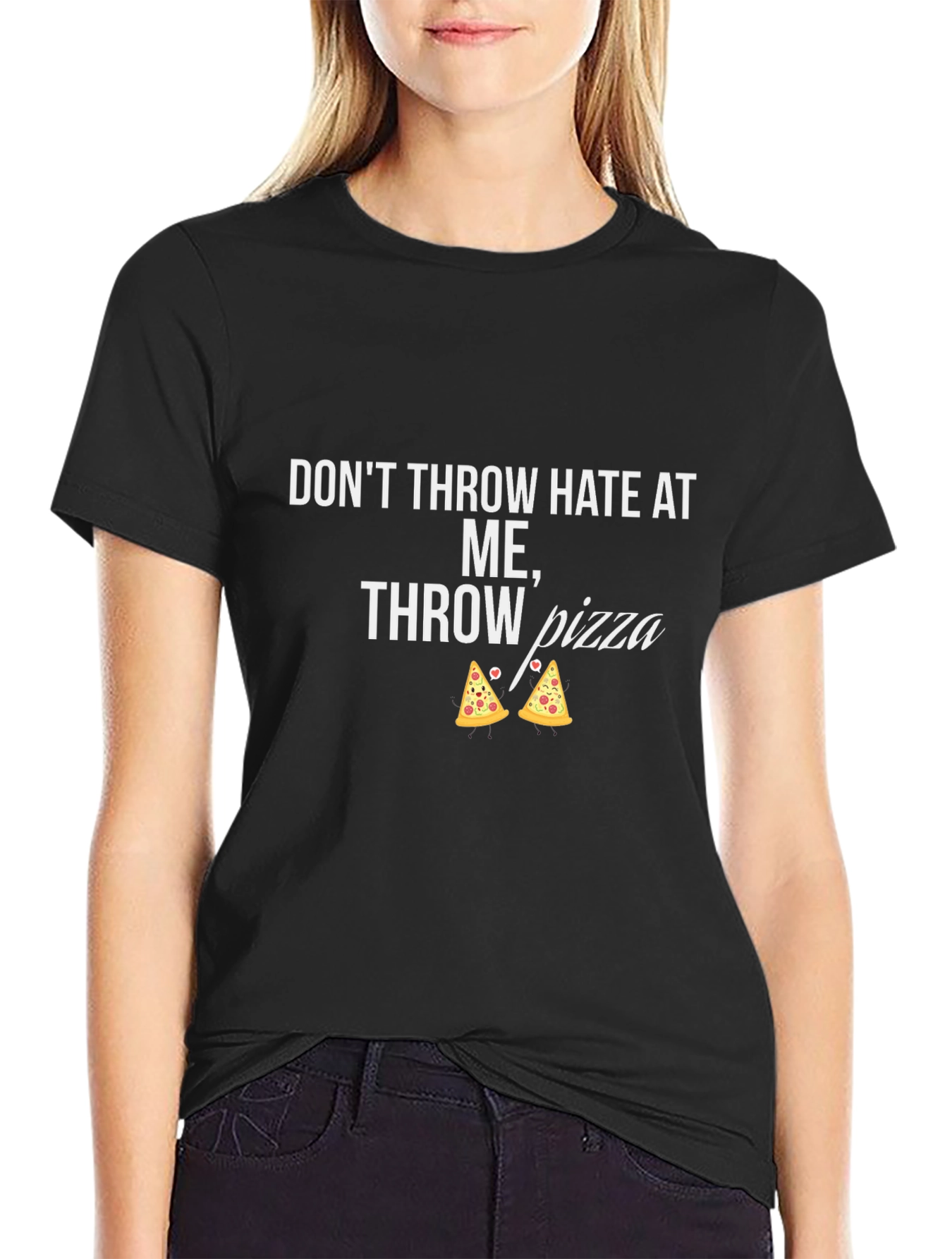 Dont Throw Hate Throw Pizza Black T-Shirt