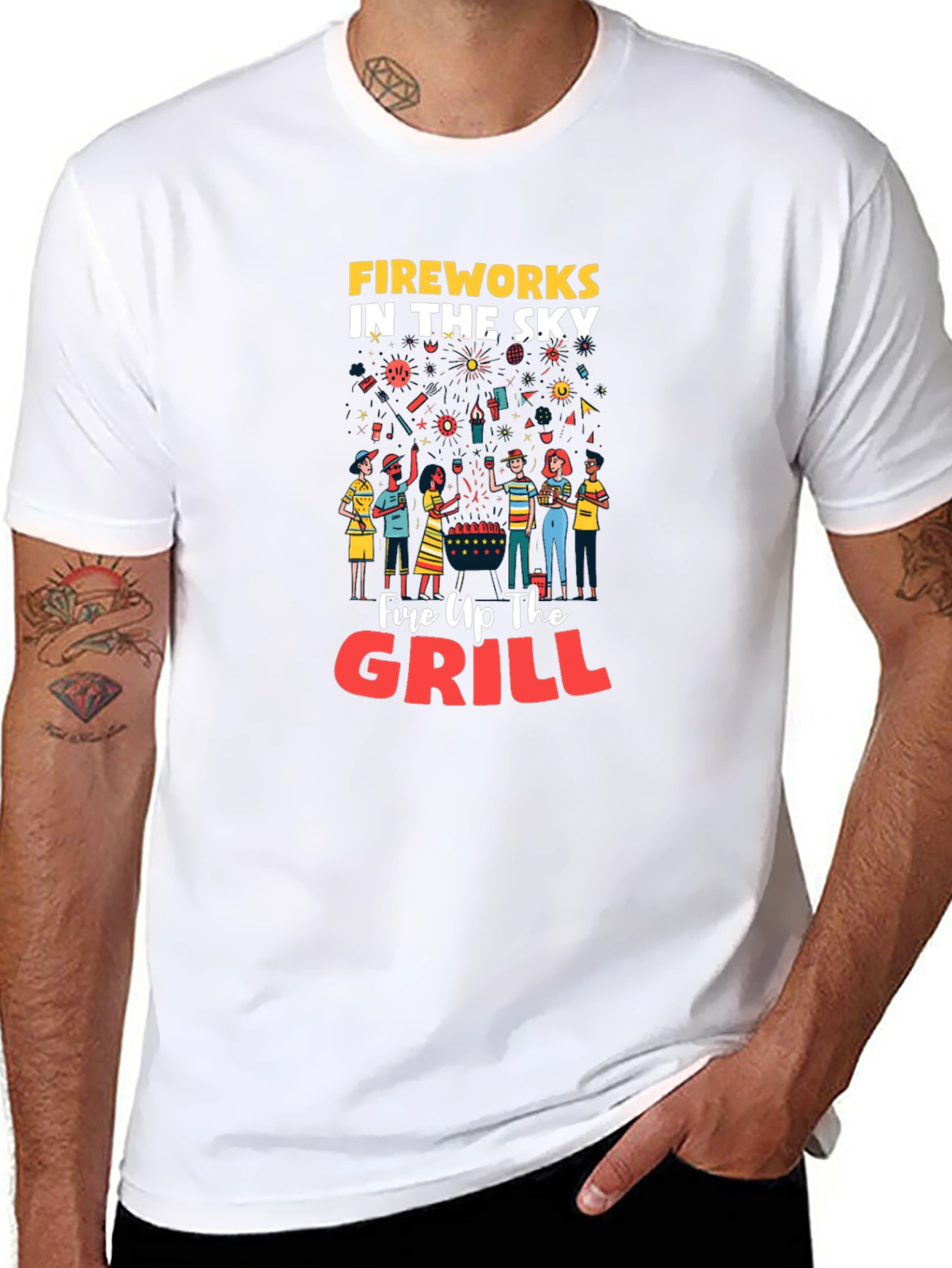 Fireworks Grill Party Black Graphic T-Shirt