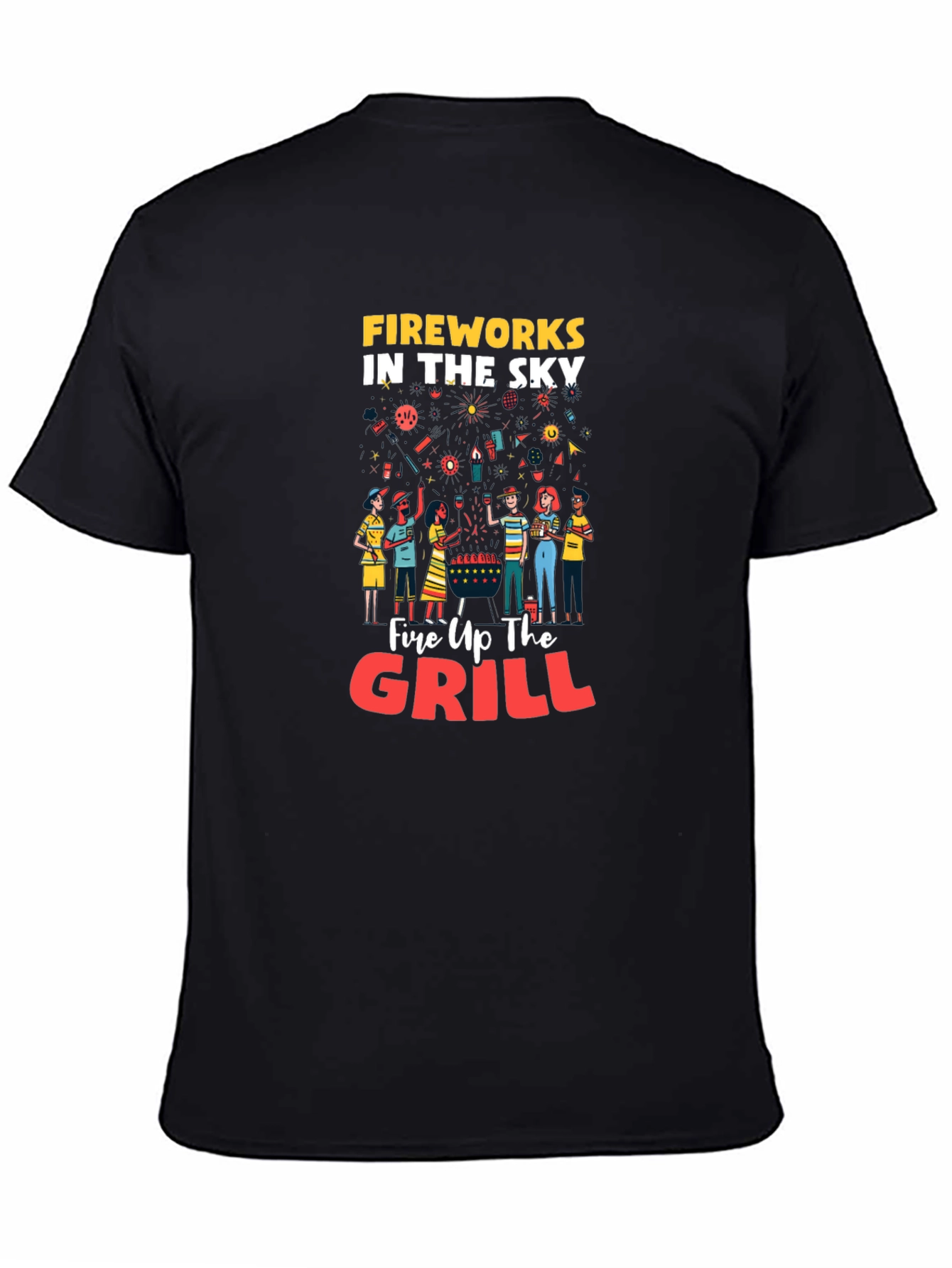 Fireworks Grill Party Black Graphic T-Shirt