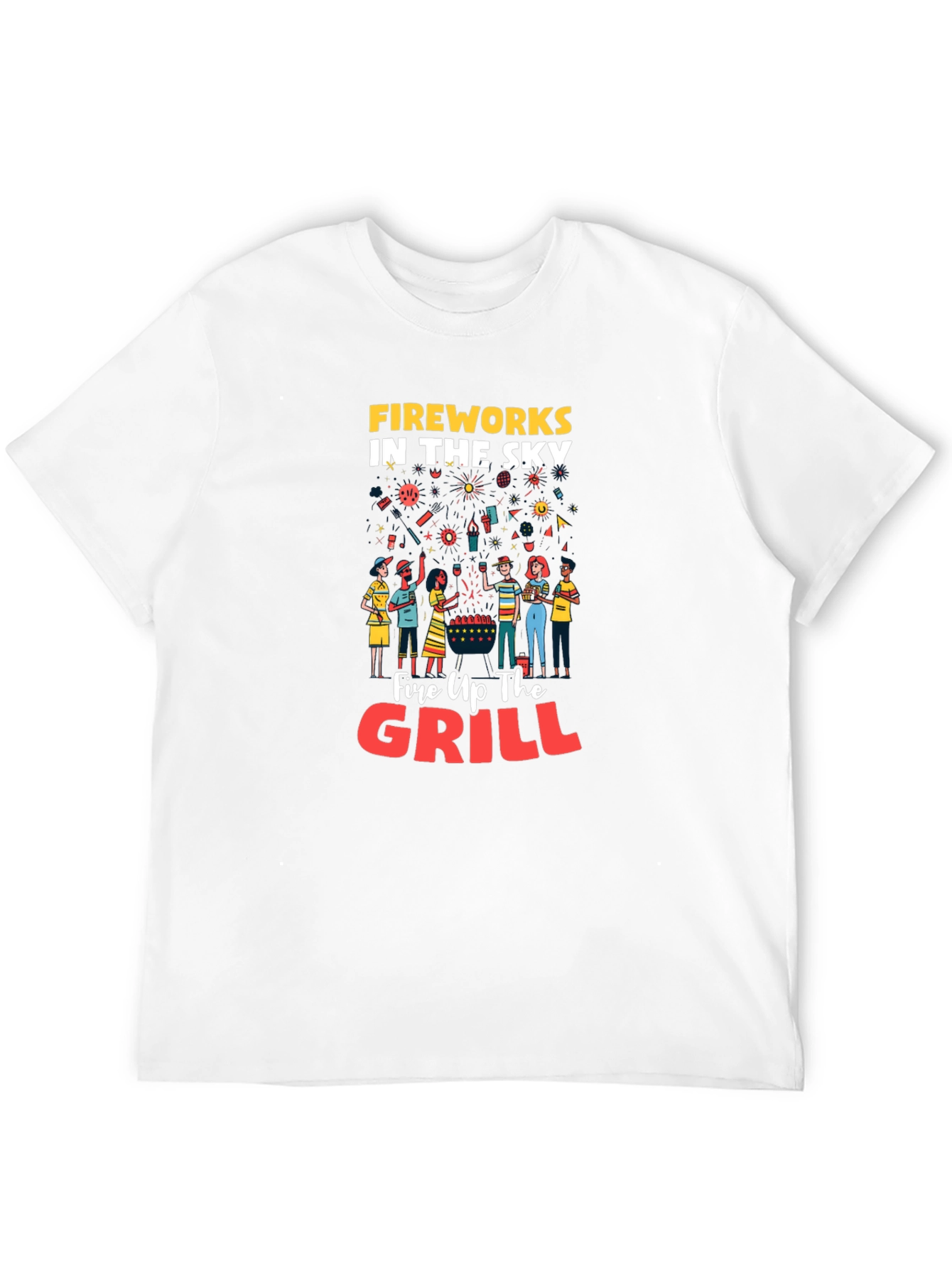 Fireworks Grill Party Black Graphic T-Shirt