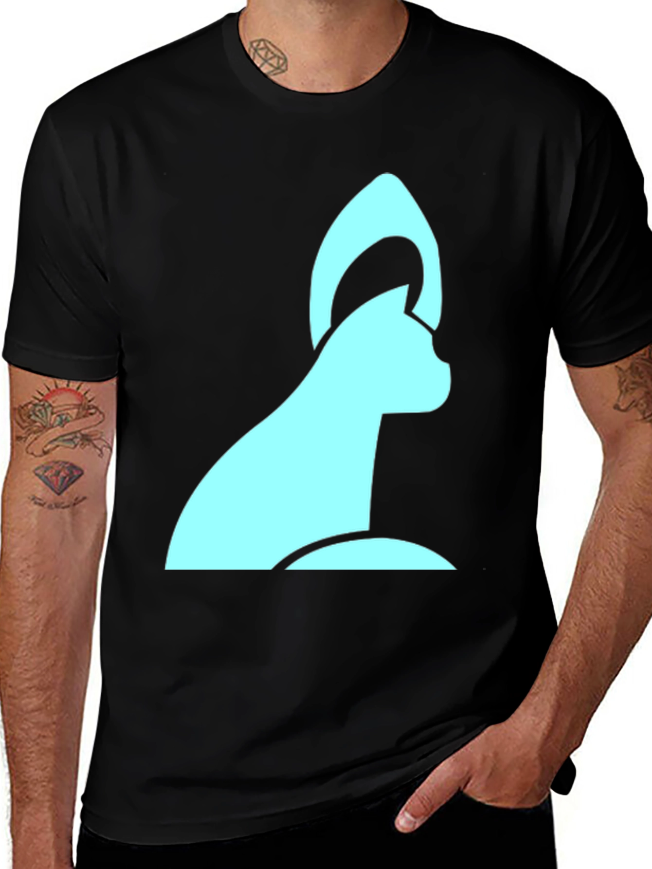 Modern Cat Graphic Black T-Shirt