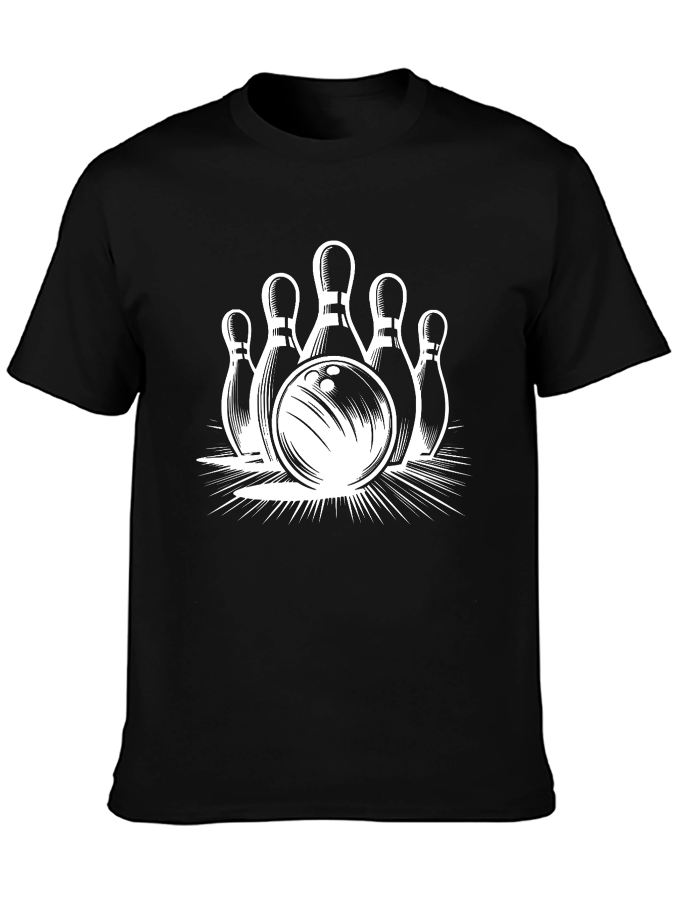 Bowling Strike Graphic Tee - Black Cotton T-Shirt