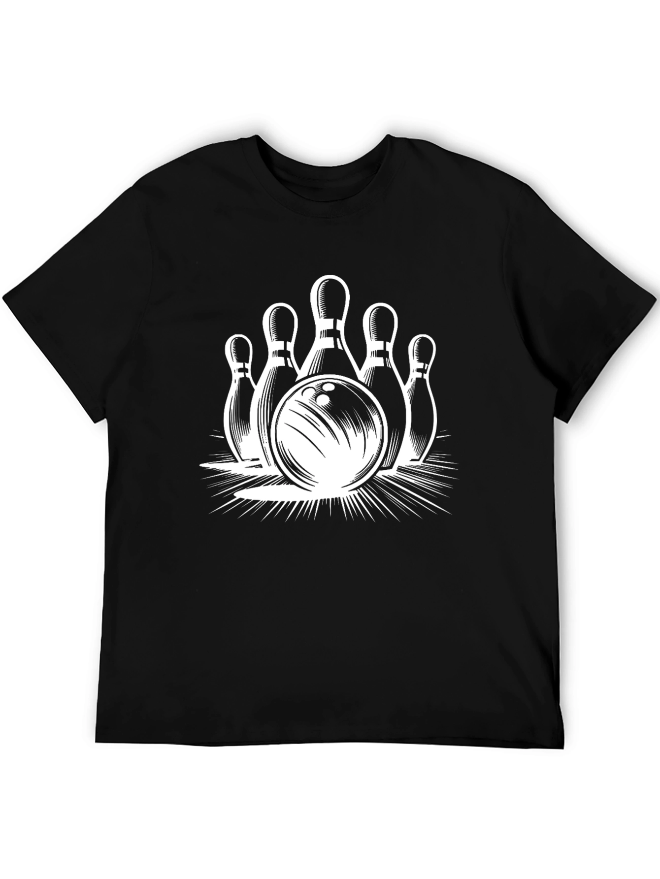 Bowling Strike Graphic Tee - Black Cotton T-Shirt