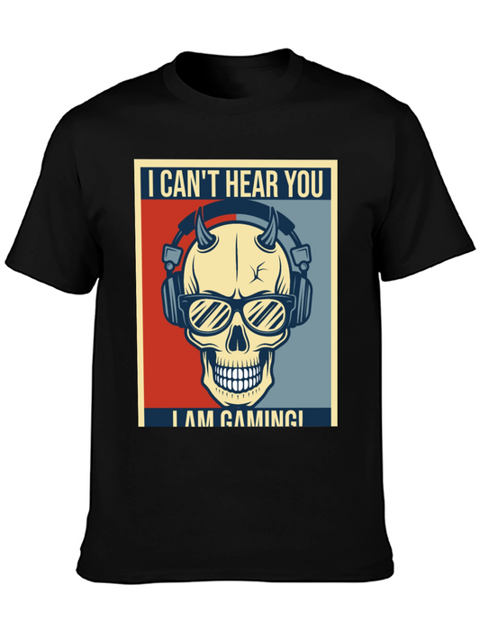 Gamer Skull T-Shirt - I Cant Hear You Im Gaming!