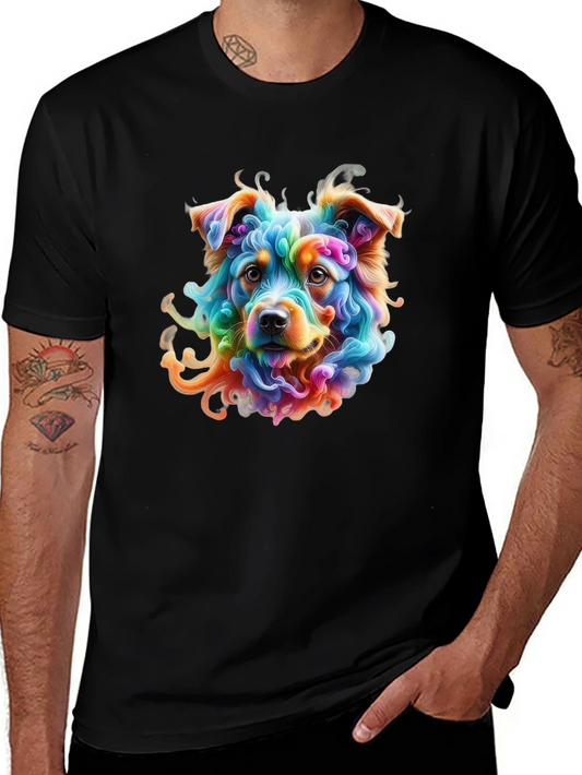 Colorful Dog Graphic Black T-Shirt