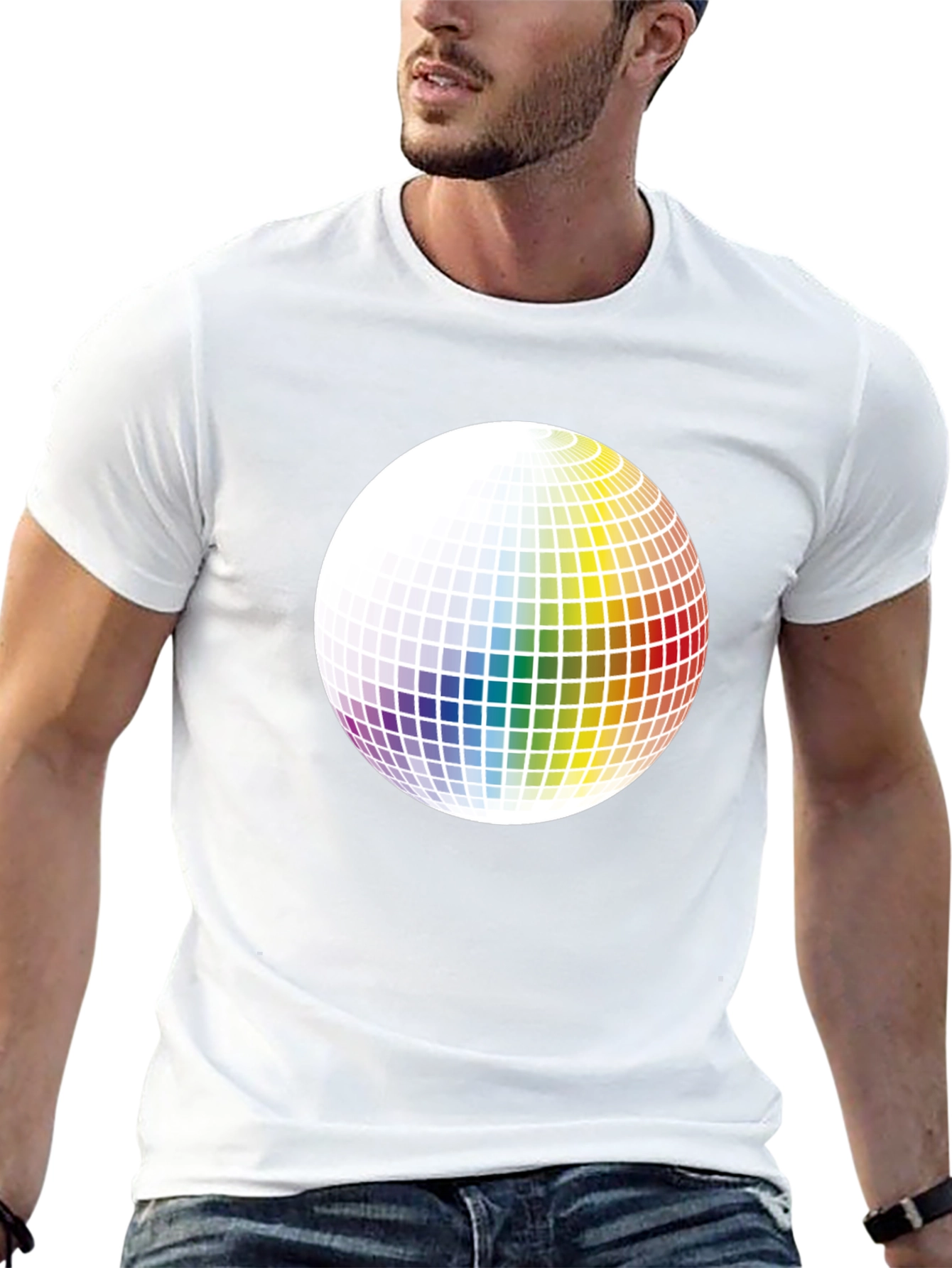 Retro Rainbow Sphere Graphic Tee - Black Cotton Blend