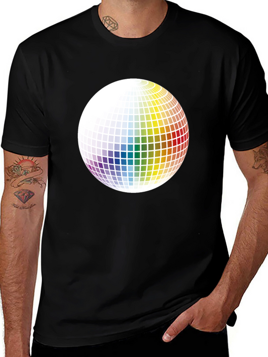 Retro Rainbow Sphere Graphic Tee - Black Cotton Blend
