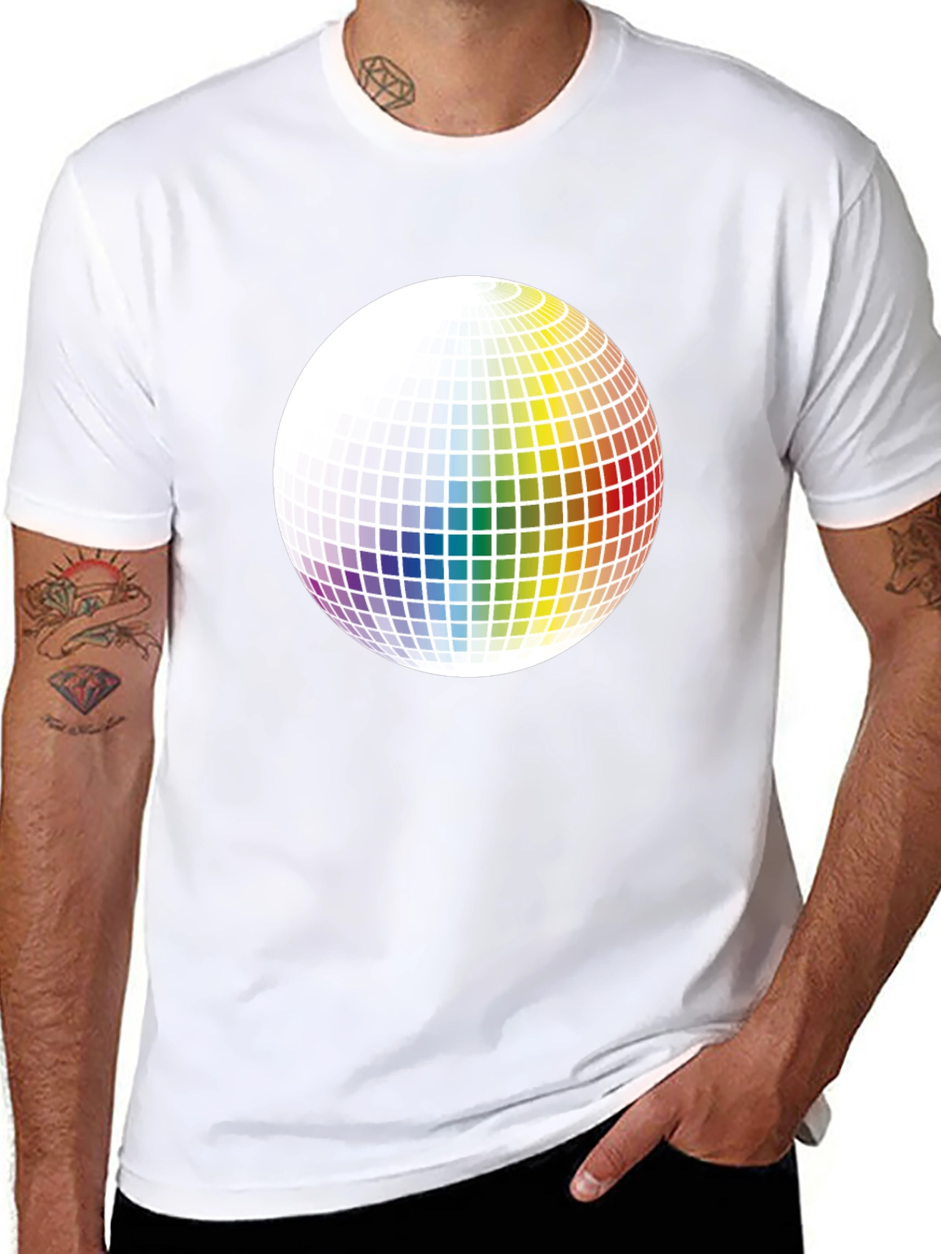 Retro Rainbow Sphere Graphic Tee - Black Cotton Blend