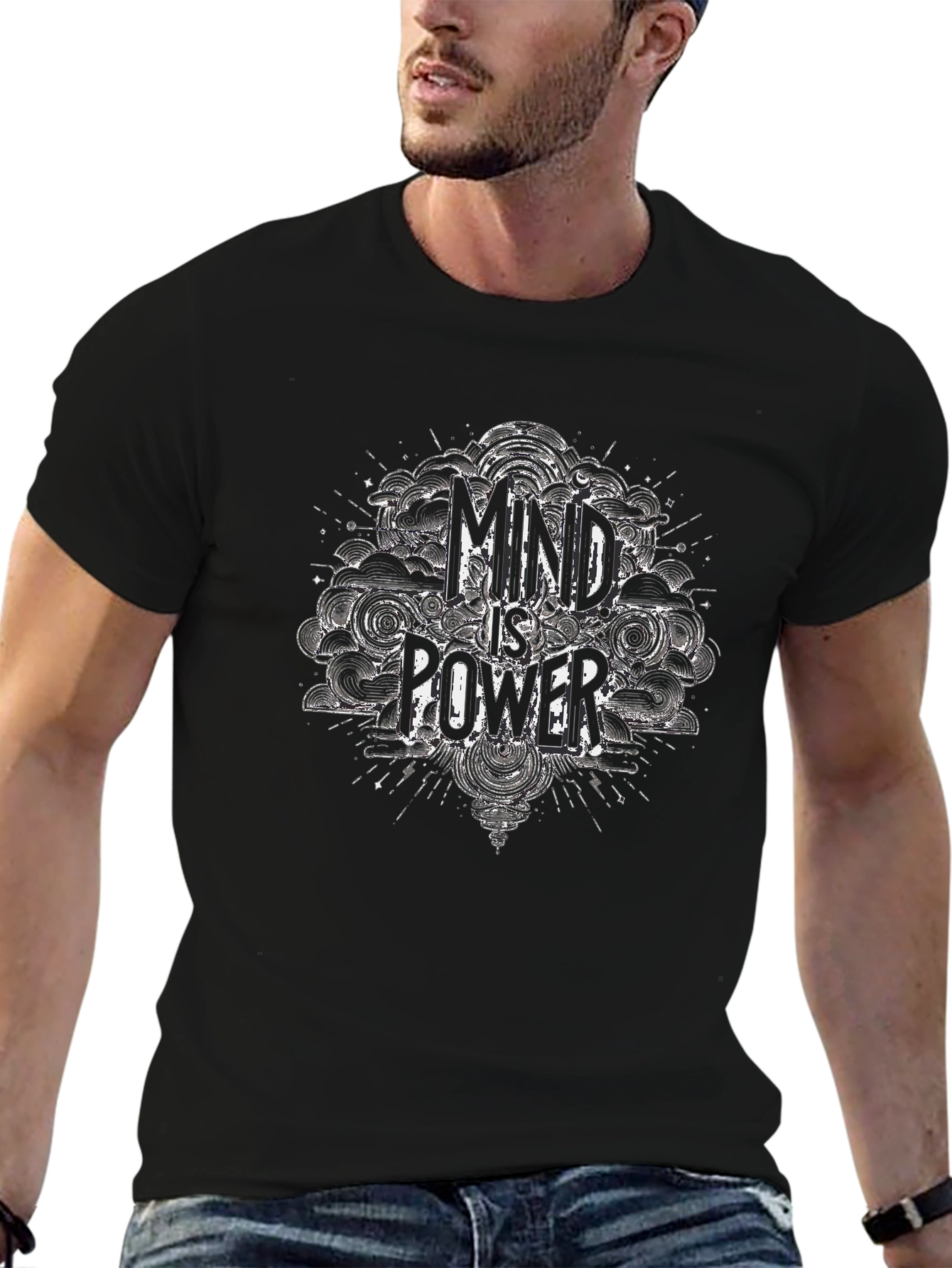 Mind is Power Graphic Print Black T-Shirt