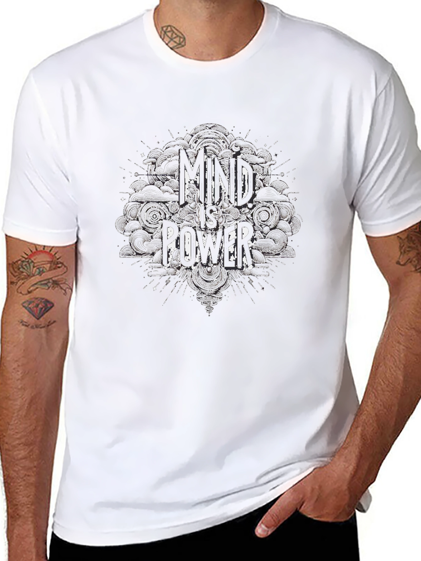 Mind is Power Graphic Print Black T-Shirt