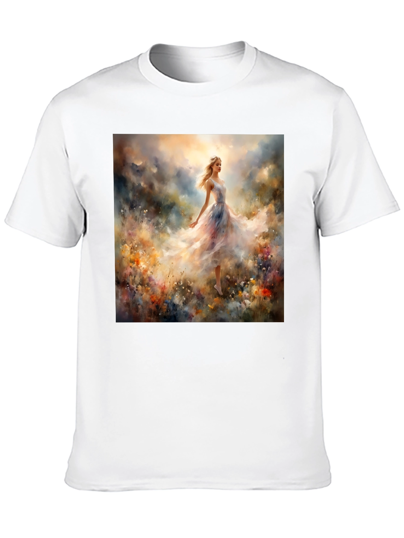 Whimsical Floral Gown Tee - Artistic Black T-Shirt