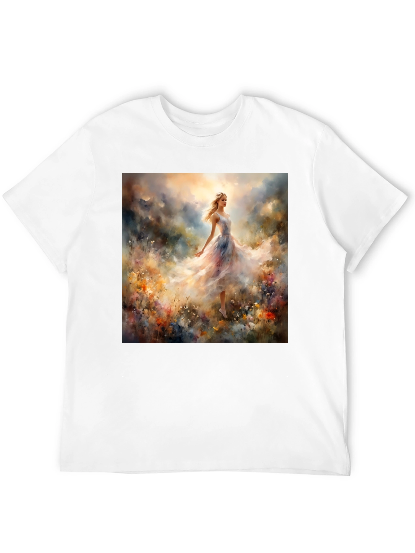 Whimsical Floral Gown Tee - Artistic Black T-Shirt