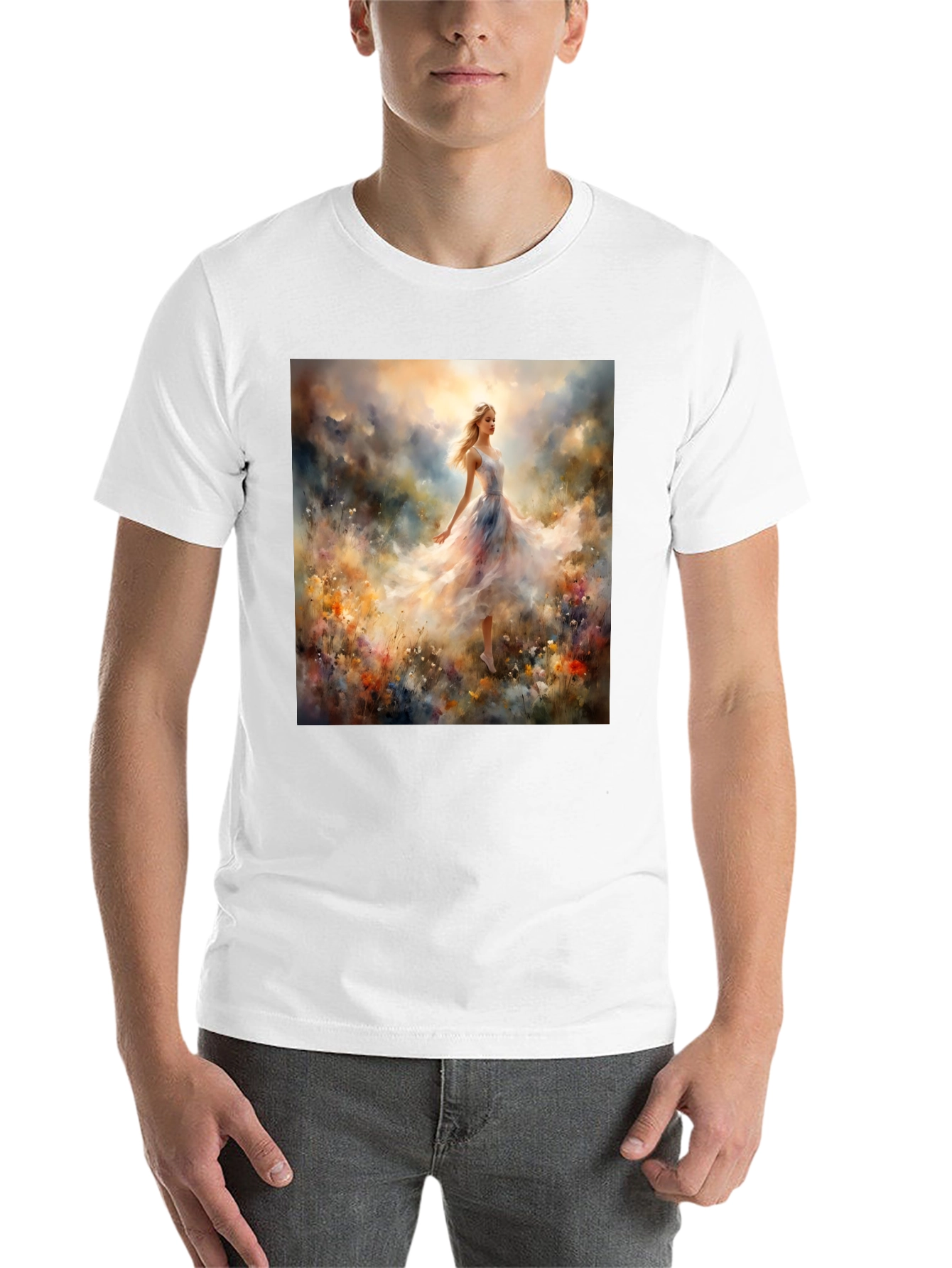 Whimsical Floral Gown Tee - Artistic Black T-Shirt