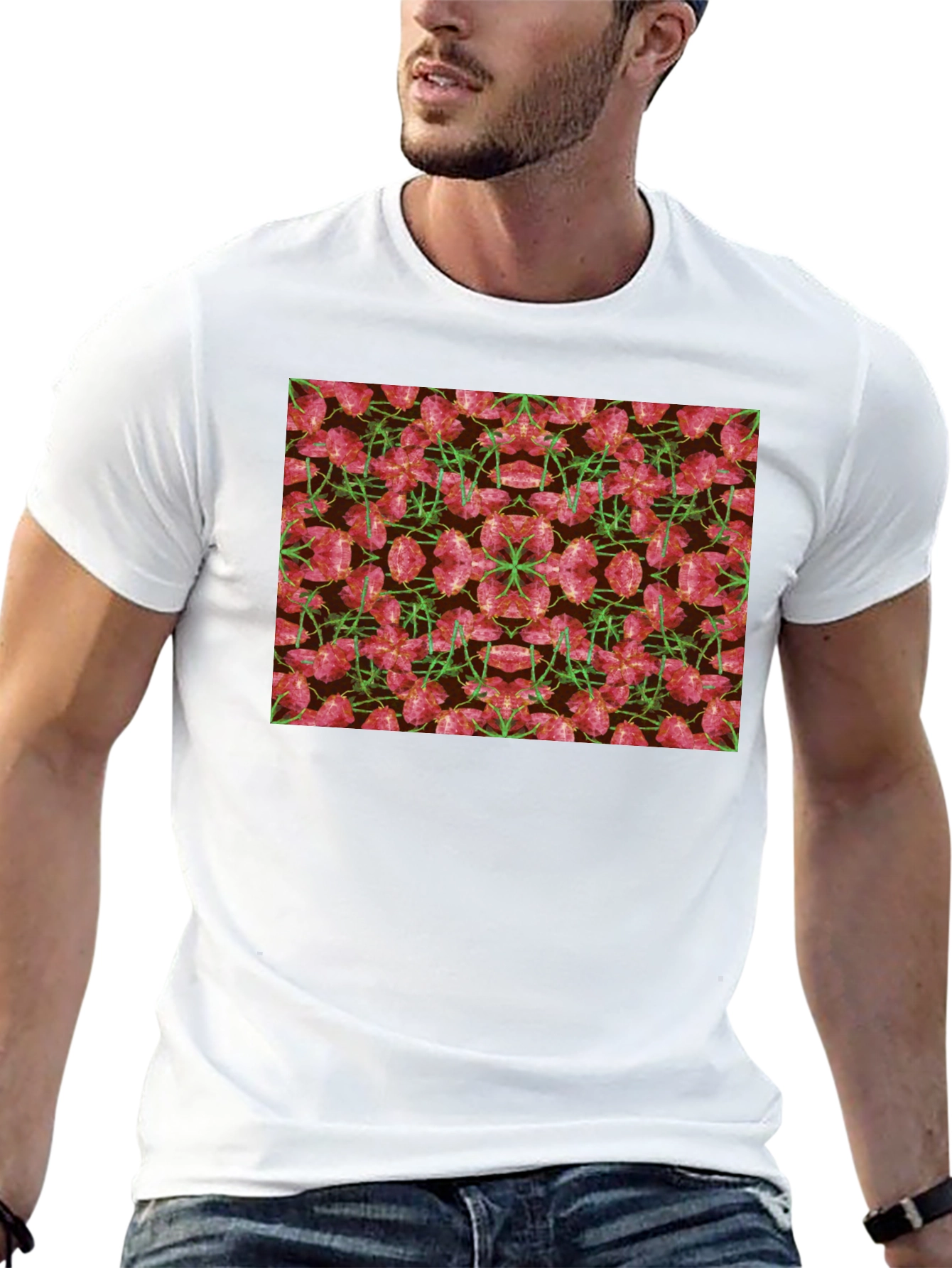 Floral Kaleidoscope Mens Black T-Shirt