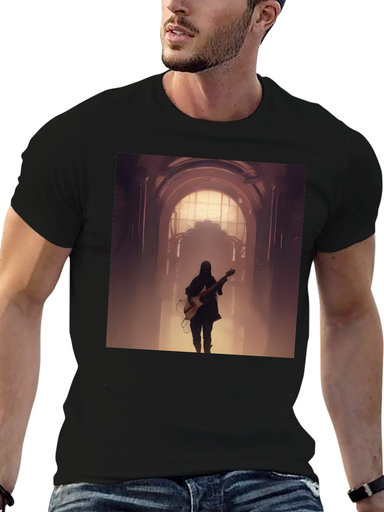 Guitar Player Graphic Tee - Black Cotton Blend