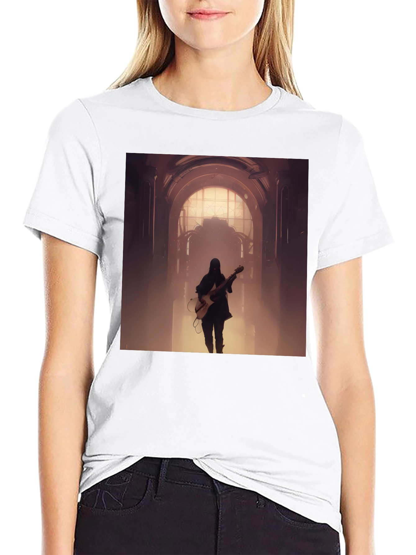 Guitar Player Graphic Tee - Black Cotton Blend