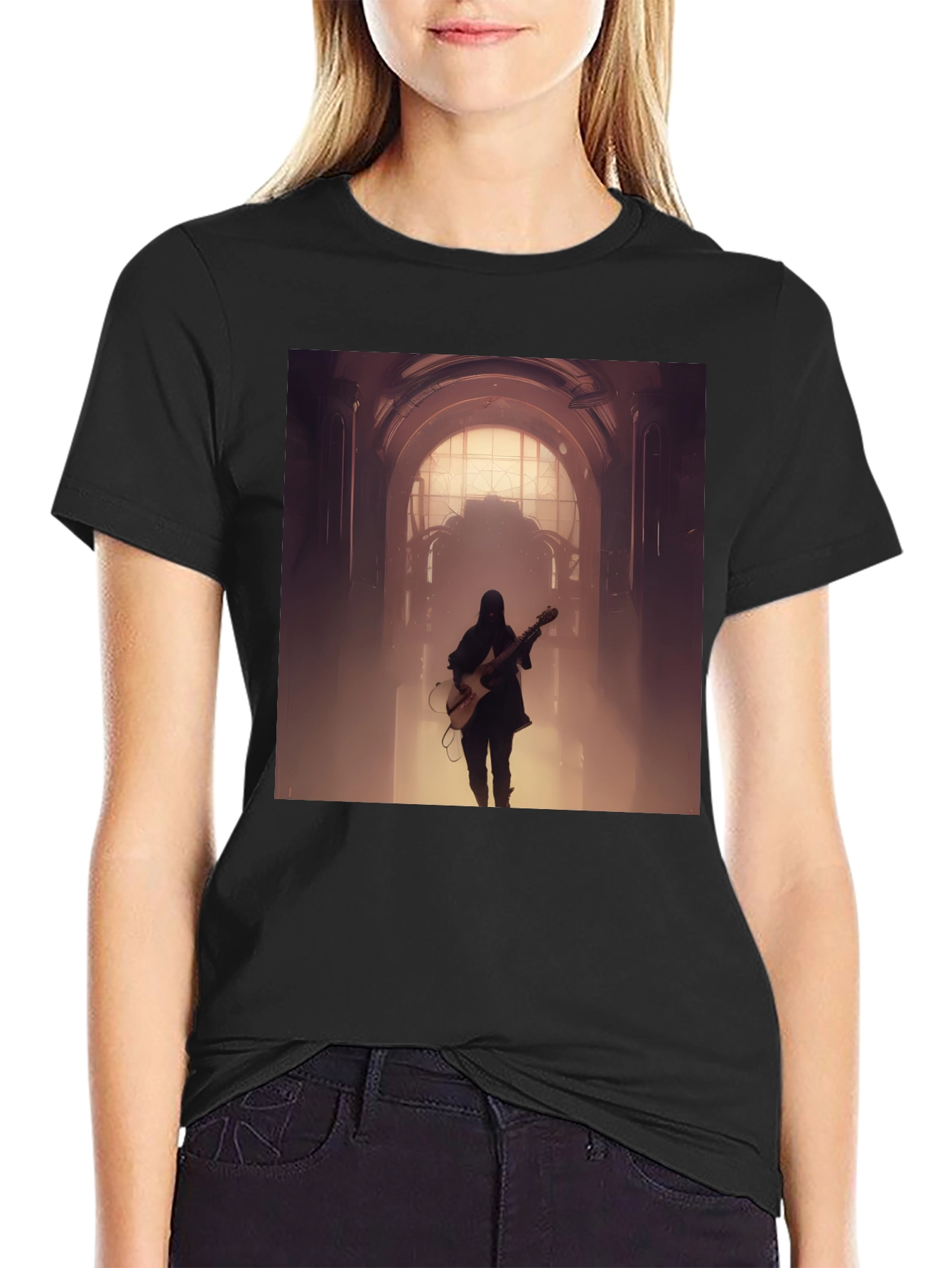 Guitar Player Graphic Tee - Black Cotton Blend