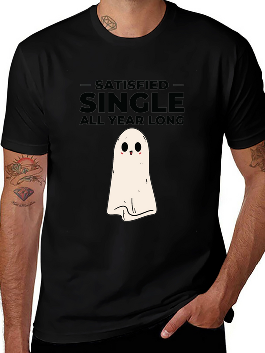 Satisfied Single Ghost Graphic Tee - All Year Round Fun!
