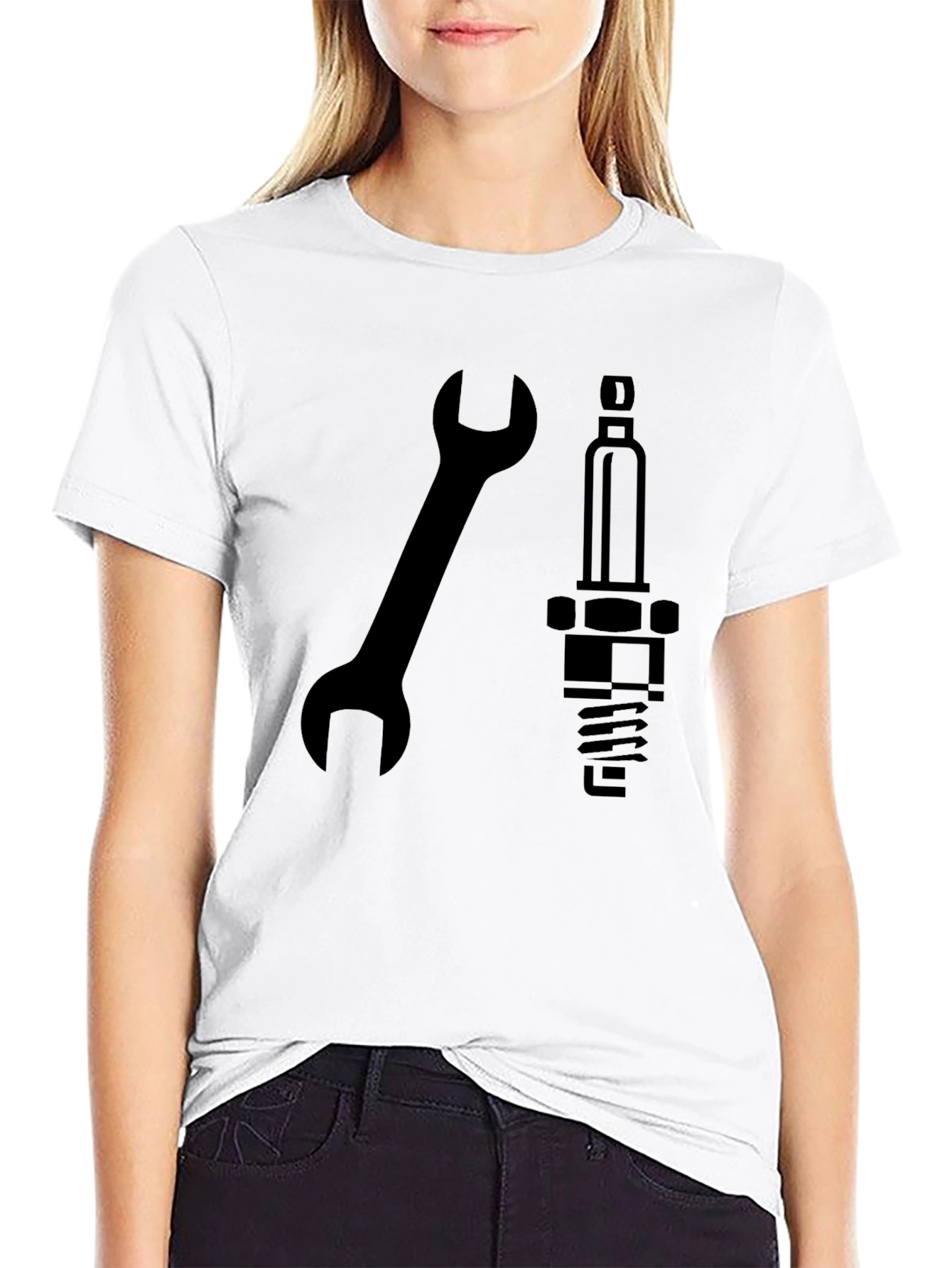 Mechanics Tee: Wrench & Spark Plug Design