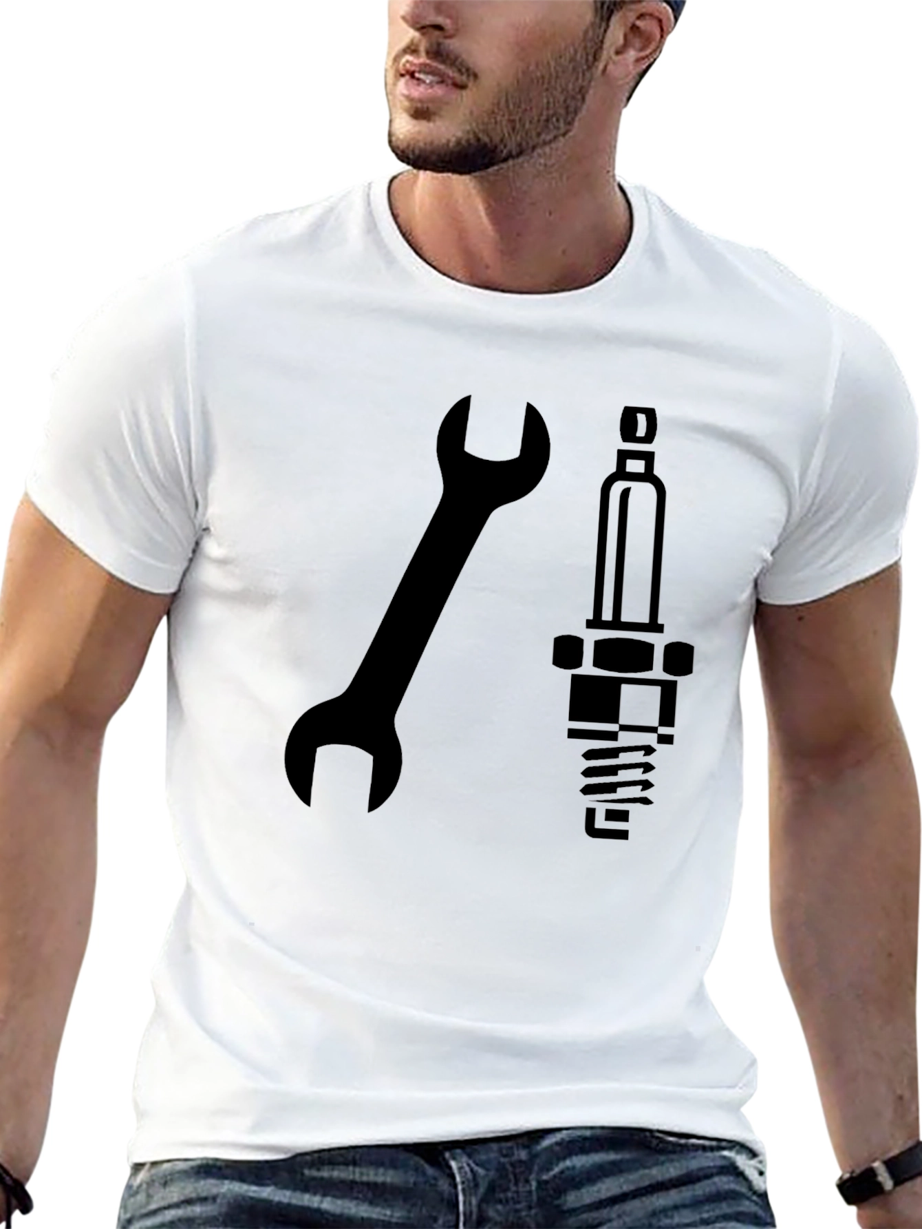Mechanics Tee: Wrench & Spark Plug Design