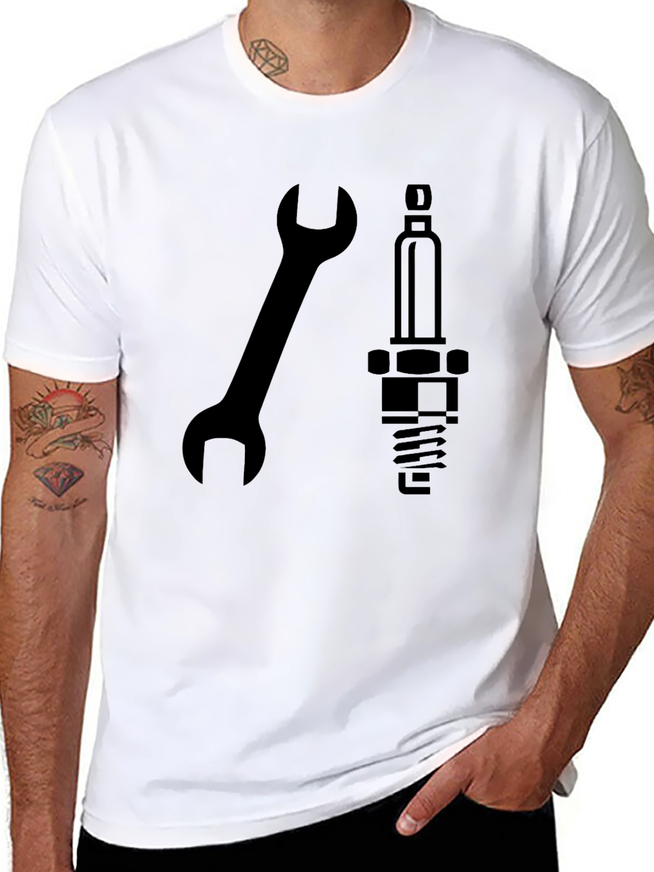 Mechanics Tee: Wrench & Spark Plug Design