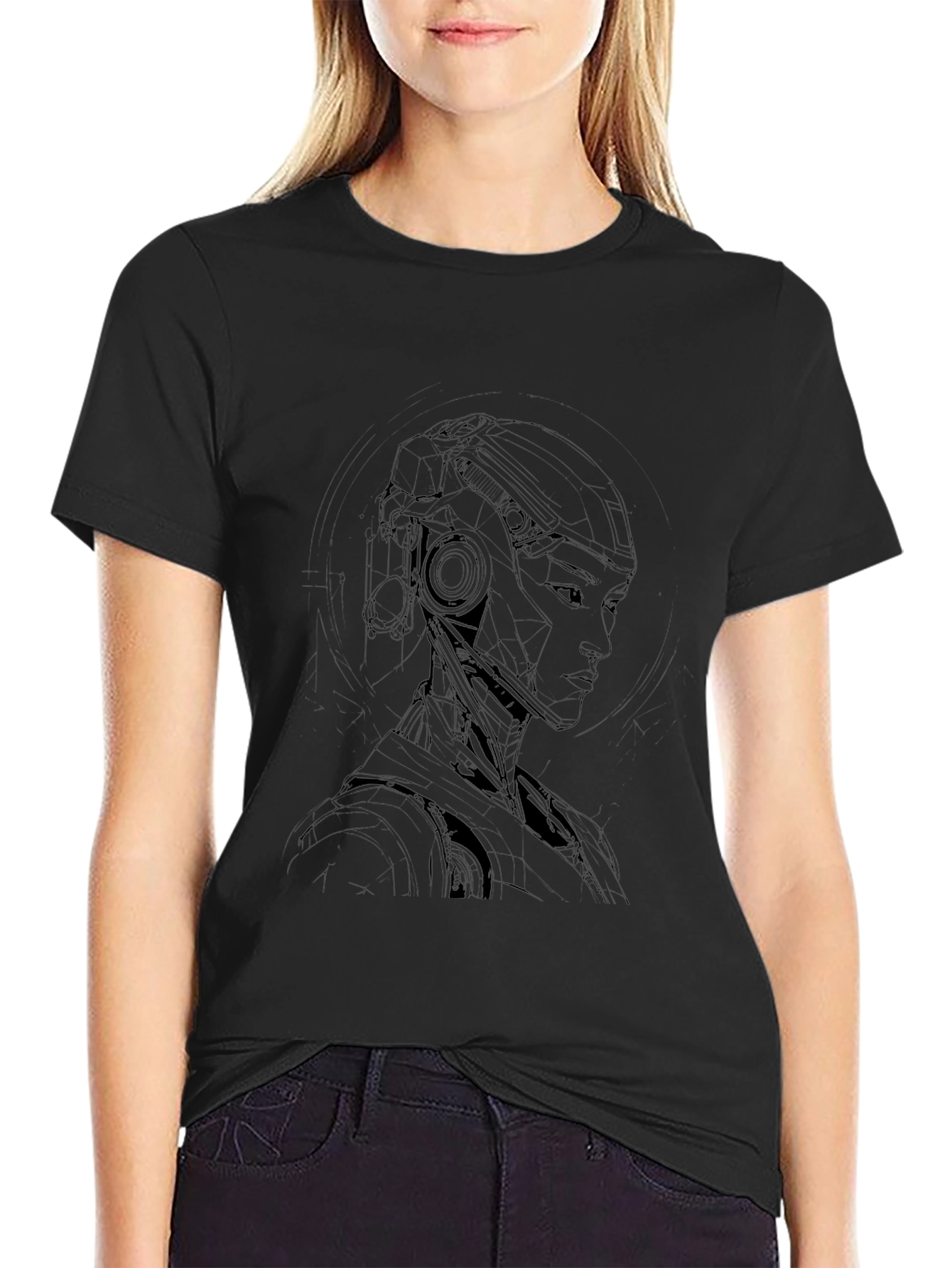 Cyberpunk Robot Graphic Tee - Cool Black T-Shirt