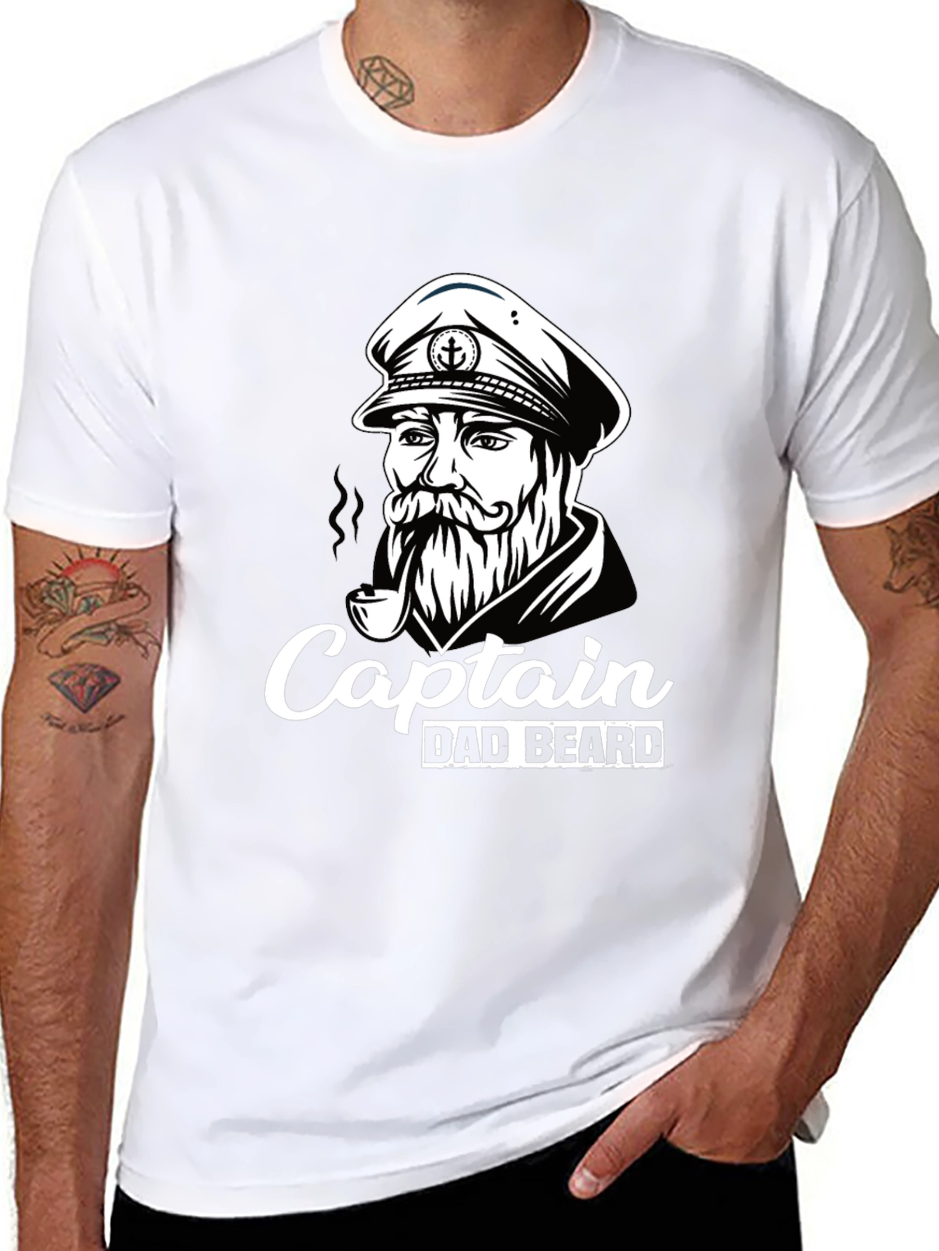 Captain Dad Beard T-Shirt Black Graphic Tee
