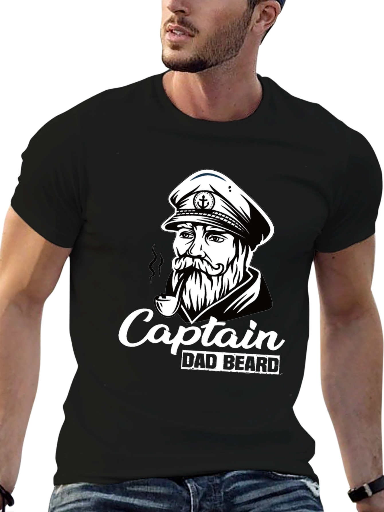 Captain Dad Beard T-Shirt Black Graphic Tee