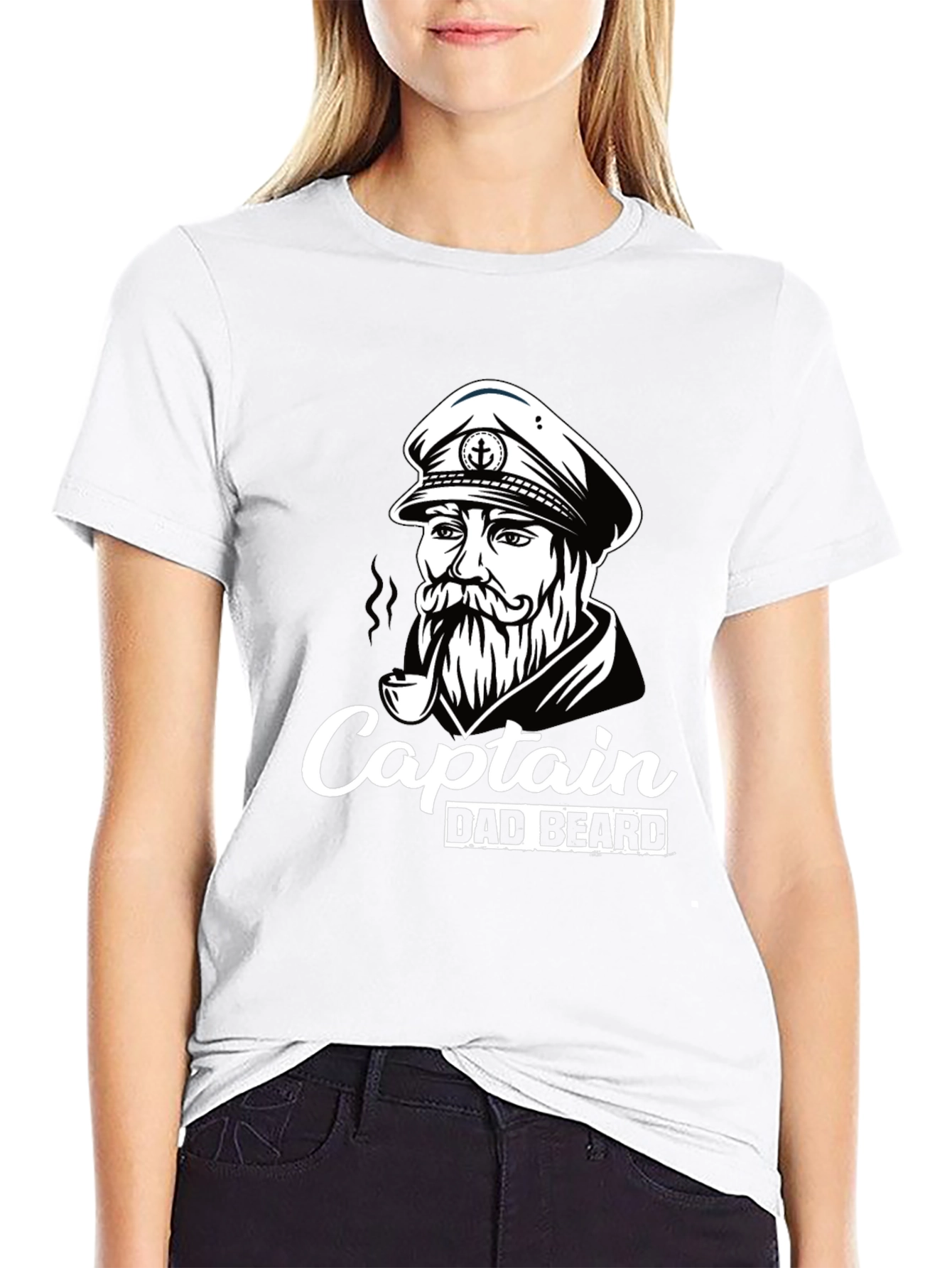 Captain Dad Beard T-Shirt Black Graphic Tee