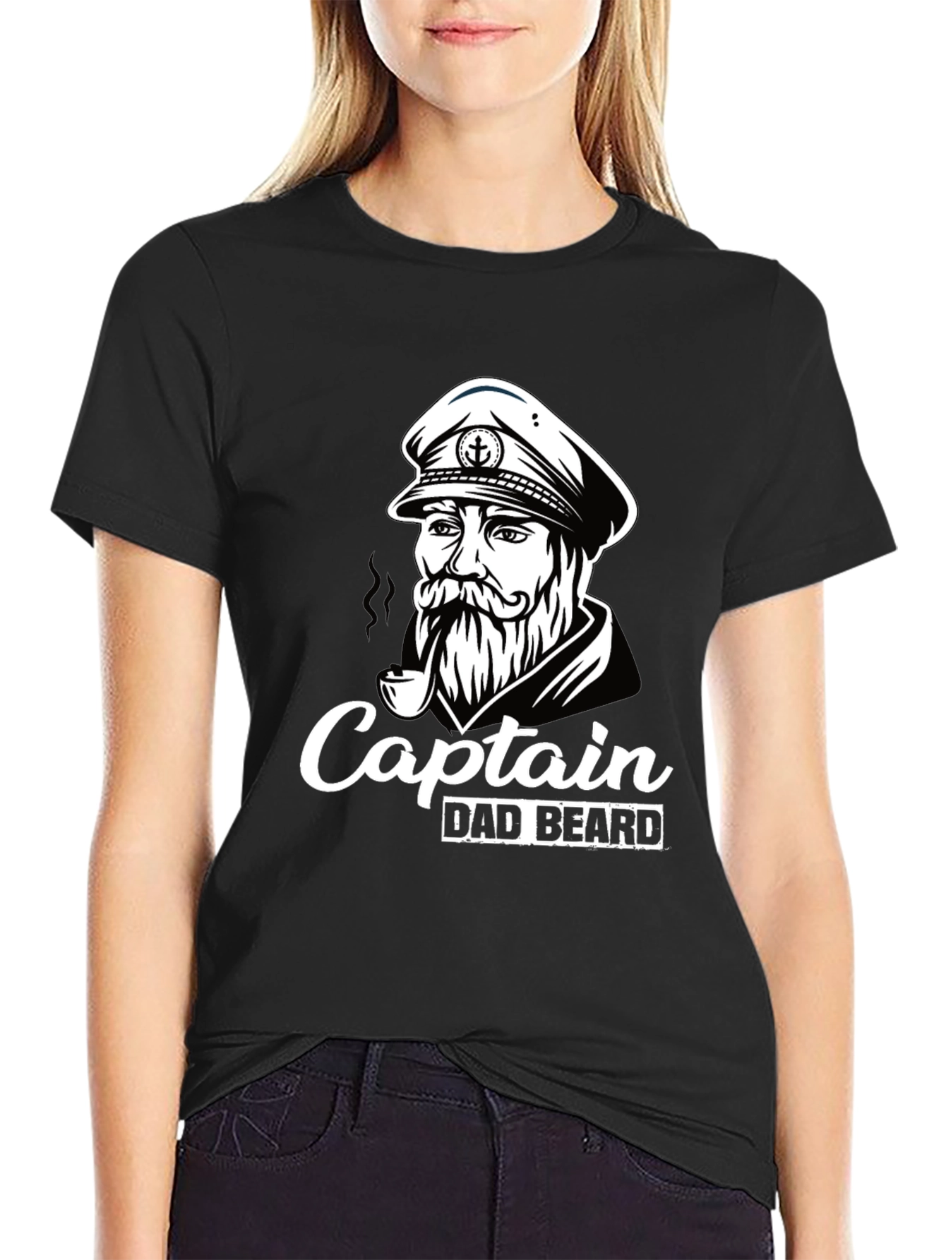 Captain Dad Beard T-Shirt Black Graphic Tee