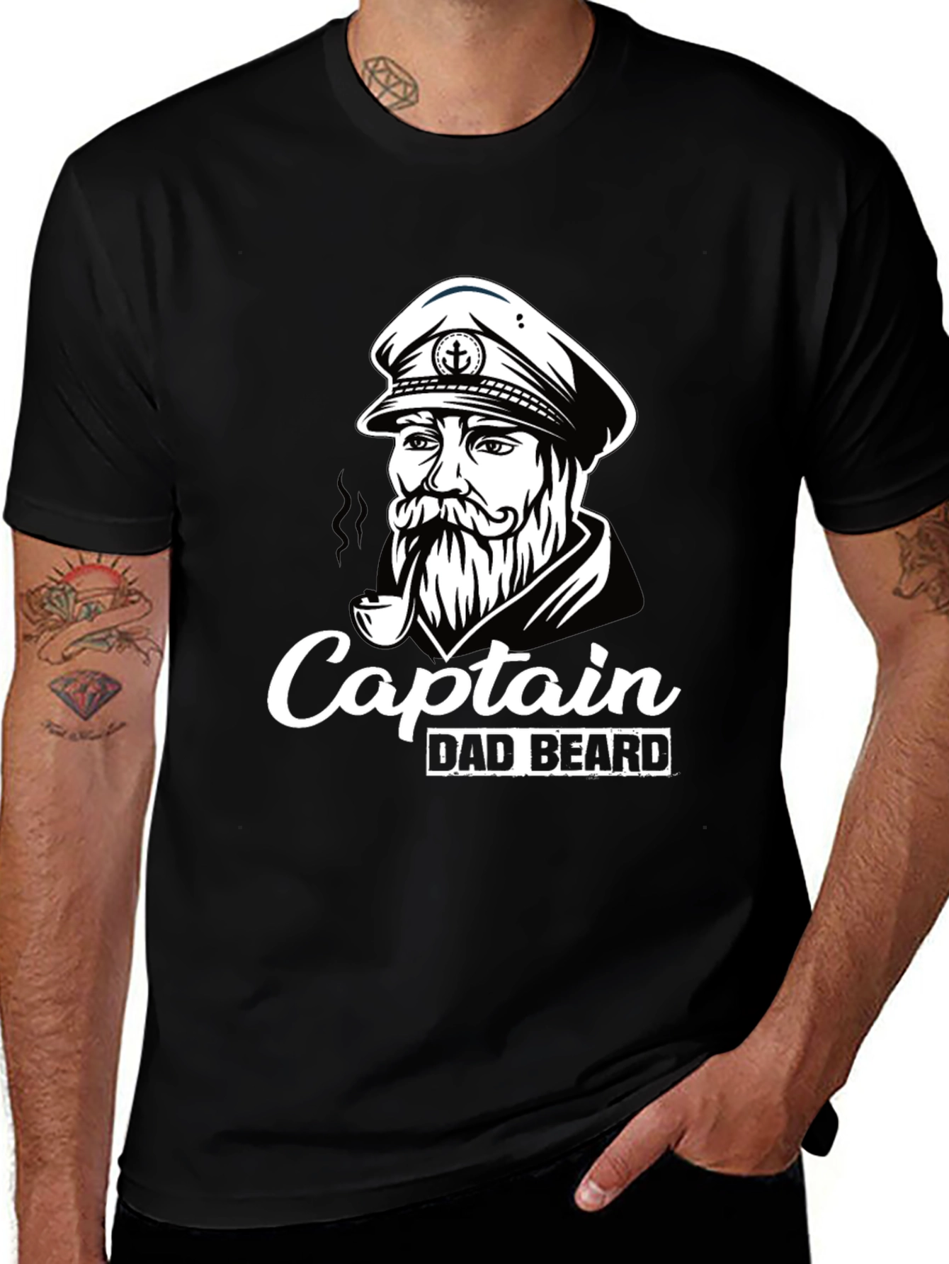 Captain Dad Beard T-Shirt Black Graphic Tee