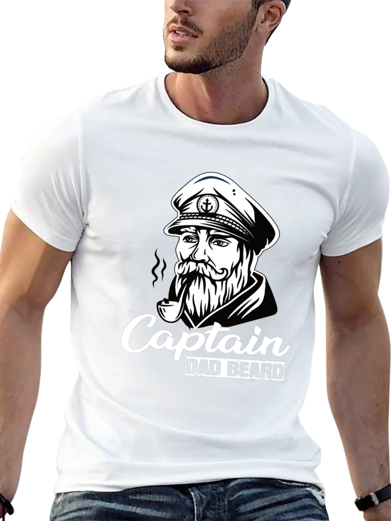 Captain Dad Beard T-Shirt Black Graphic Tee