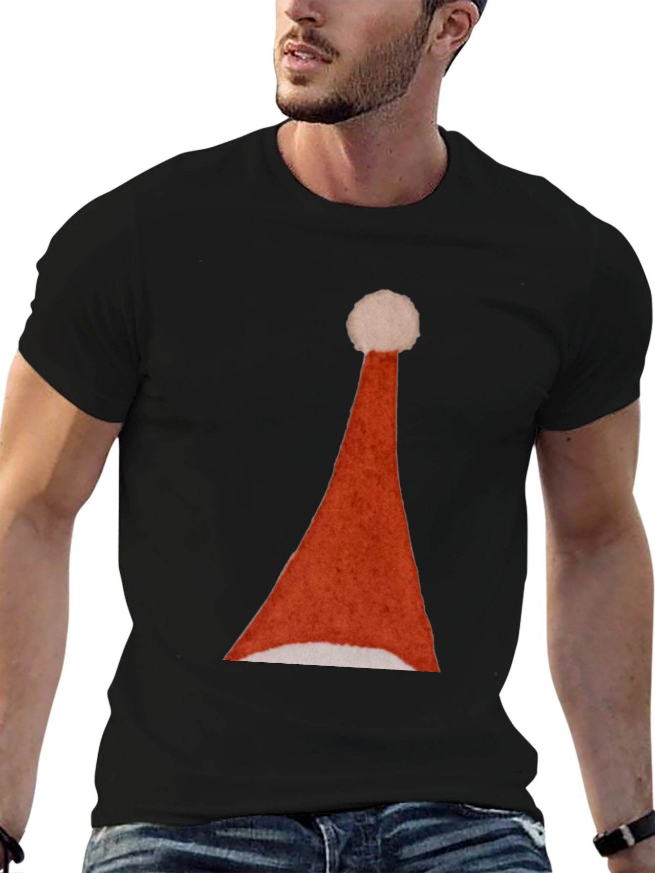 Santa Hat Graphic Tee - Holiday Festive T-Shirt