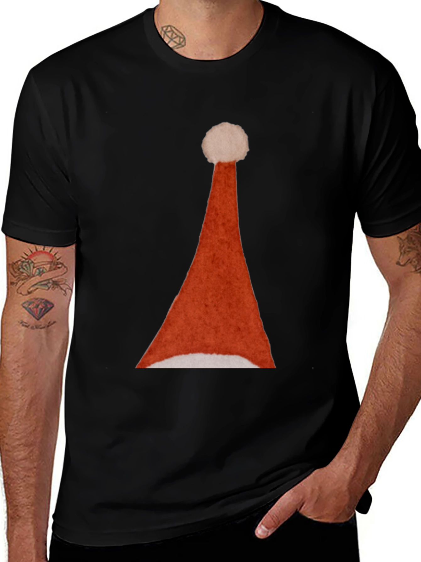 Santa Hat Graphic Tee - Holiday Festive T-Shirt